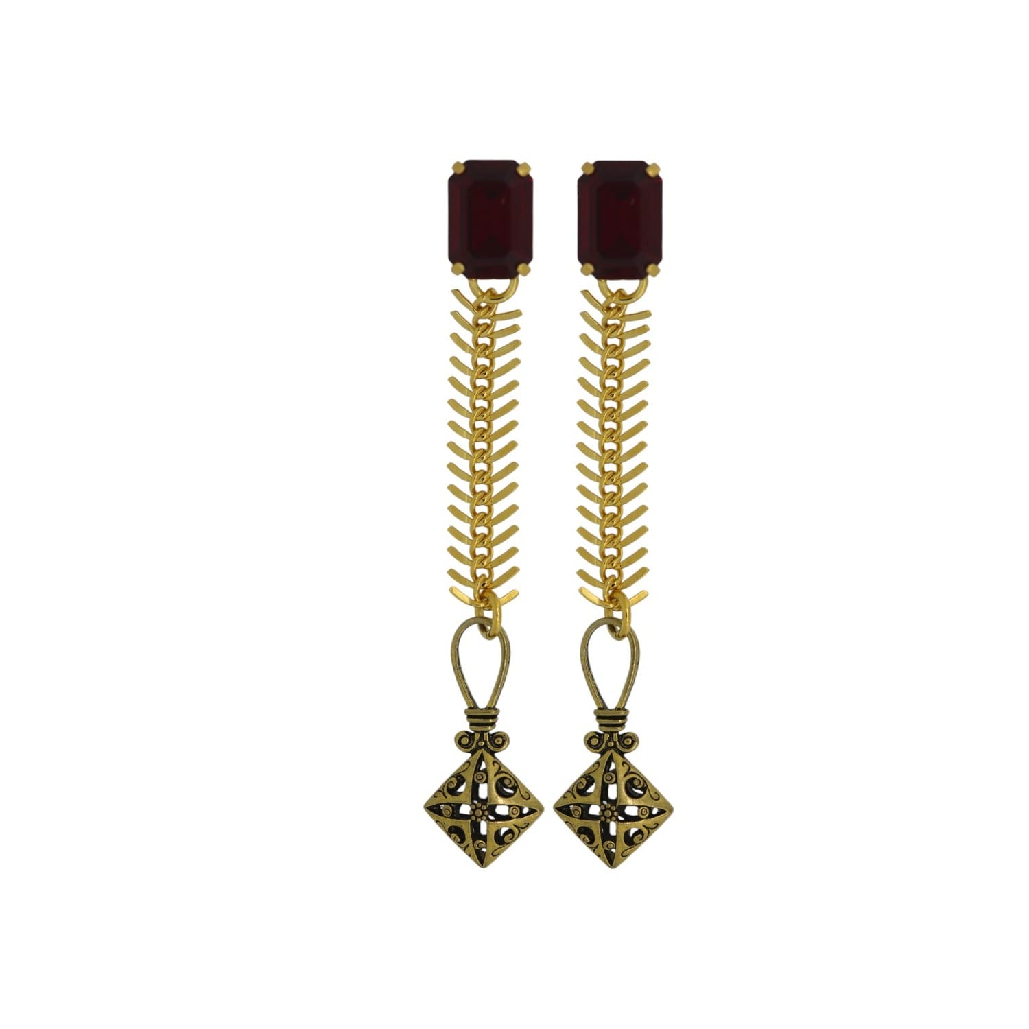 Vickisarge Women's Gold / Red Yuletide Red Fir Drop Earrings - Clip