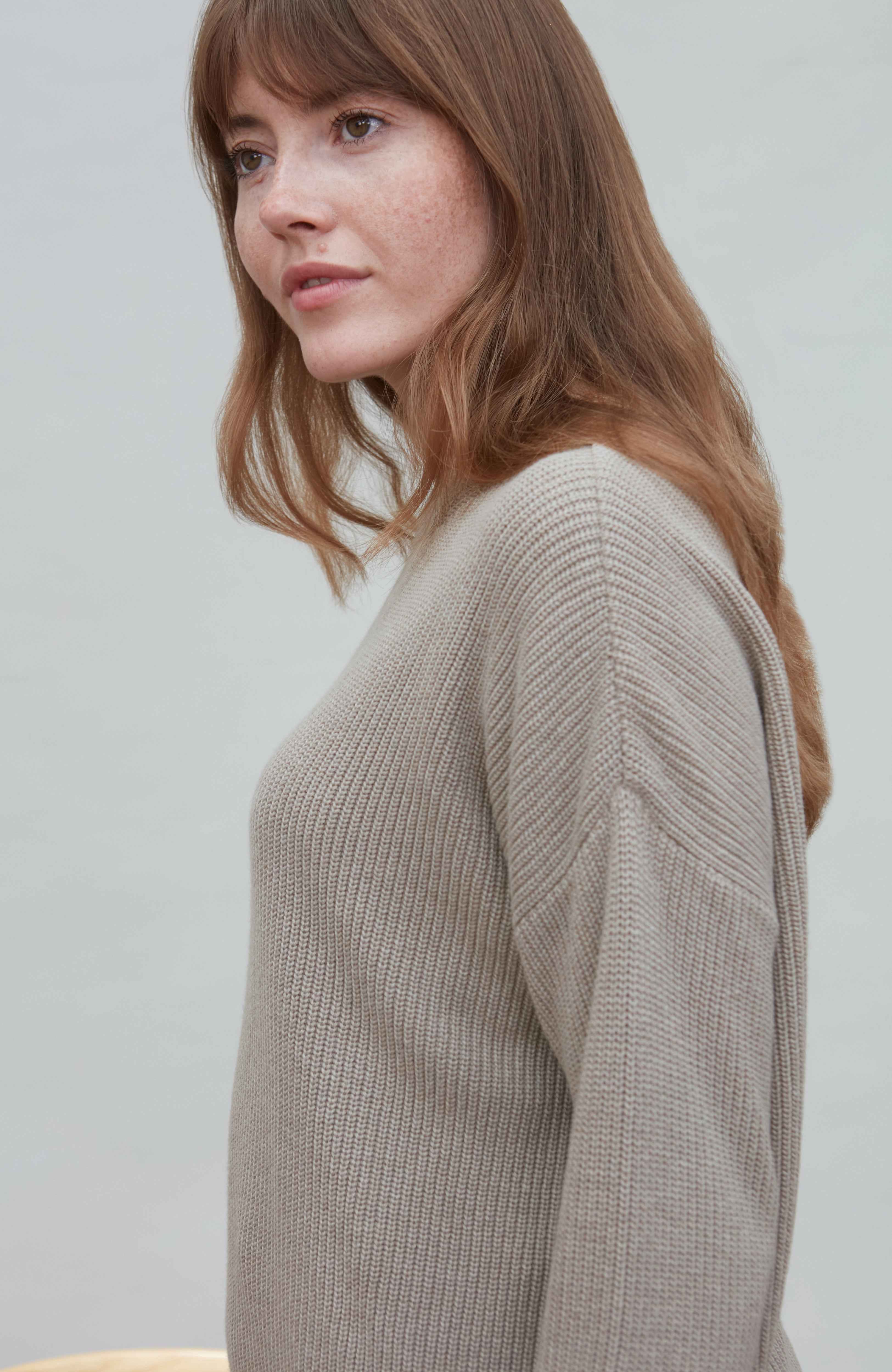 Womens Cotton Tiffany Ribbed Crew Neck Jumper - Fawn | Paul James 