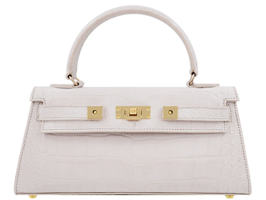 Women’s Maya East West ’Croc’ Print Leather Handbag - White Lalage Beaumont