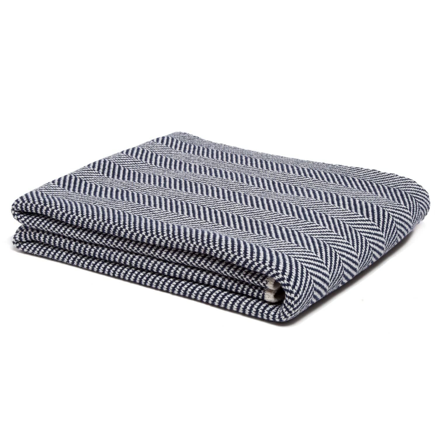 In2green Cotton Sustainable Knit Throw Blanket - Herringbone - Blue