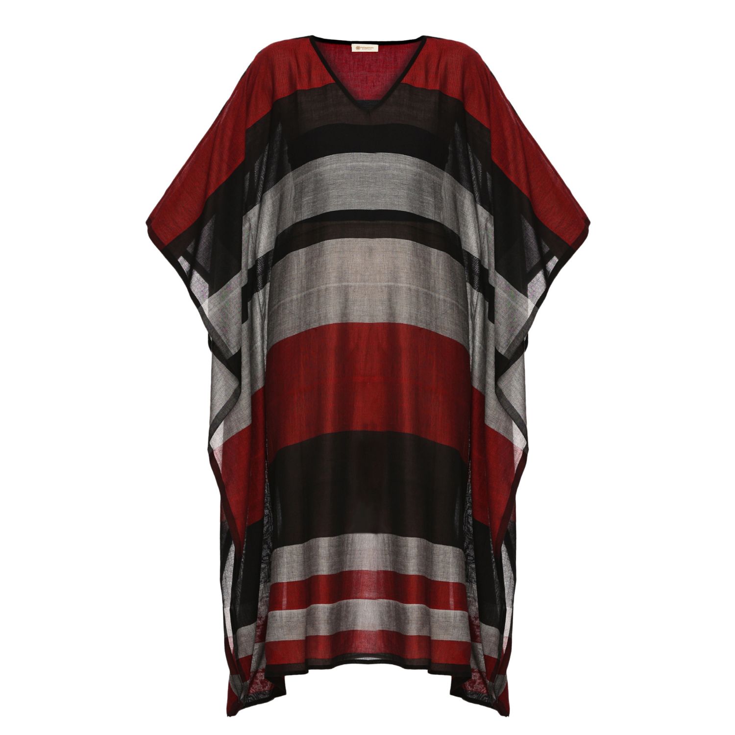 Heritagemoda Women's Black / Red / Grey Handwoven Cotton Red, Grey And Black Striped Kaftan – Lightweight, Elegan In Black/red/grey