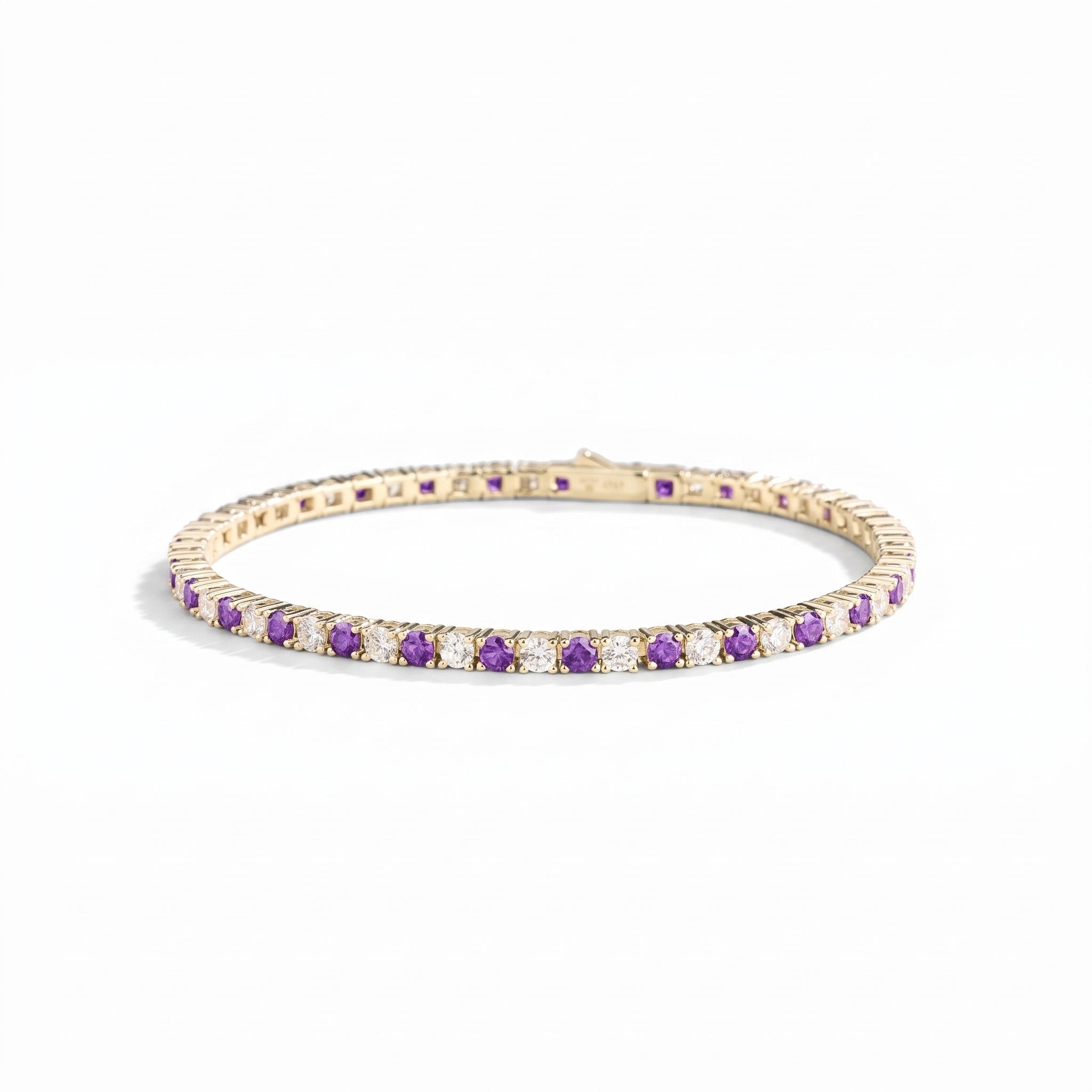 Juvetti Women's White / Purple / Silver Stacy Purple Sapphire & Diamond Round Tennis Bracelet In White Gold In White/purple/silver