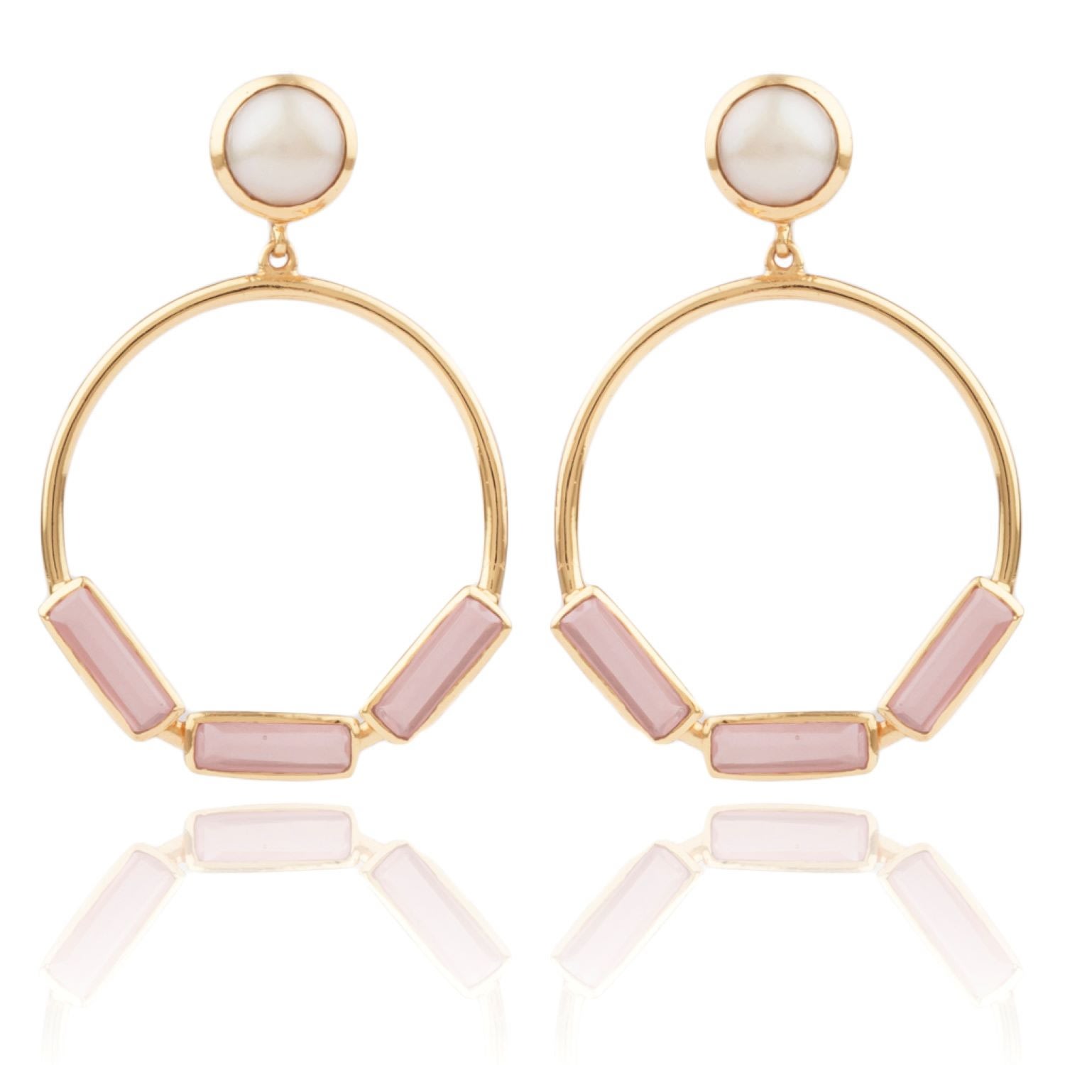 House Of Elliott Women's Gold Pierrette Loop Earrings With Rose Quartz And Pearls In Gold
