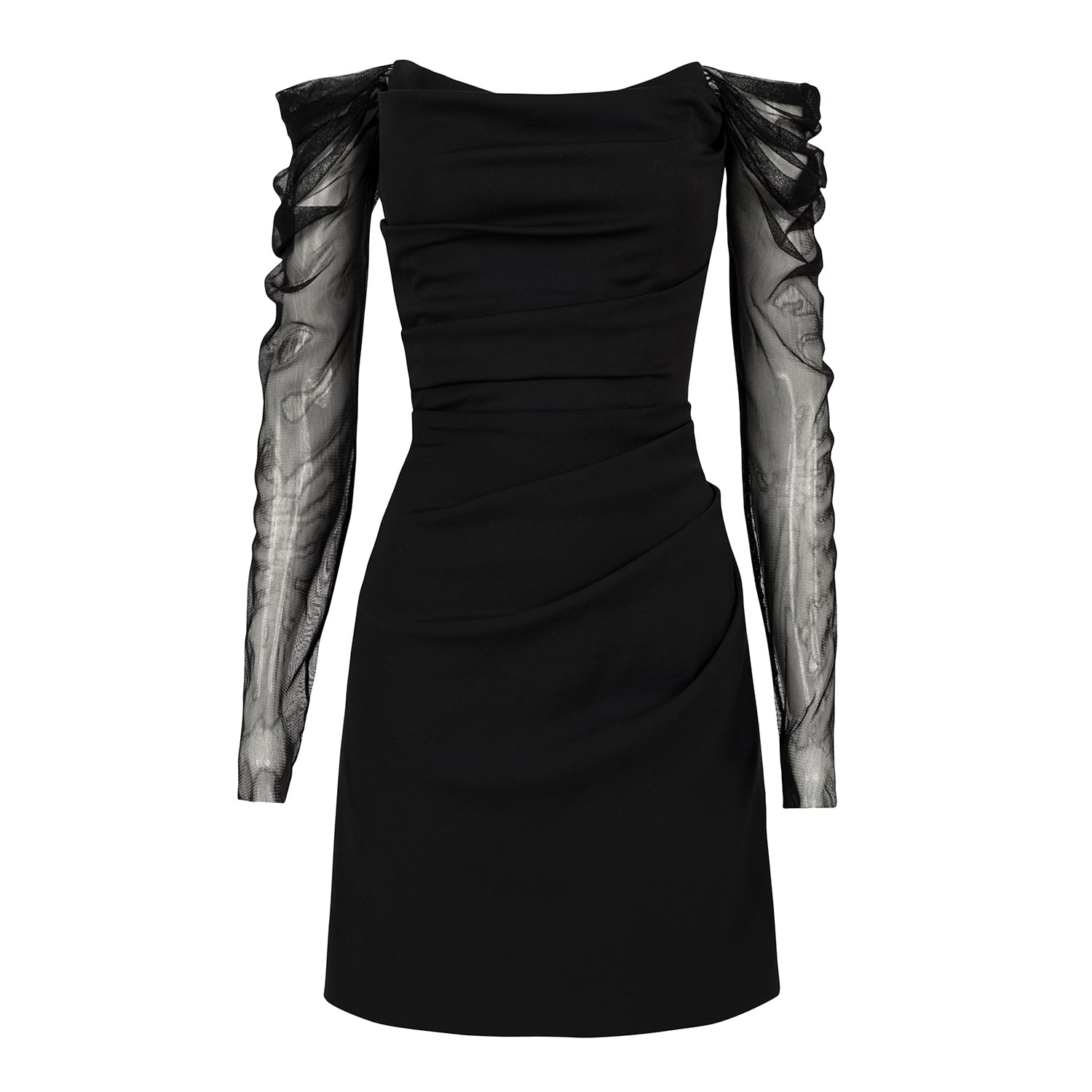 Women's Umbra Black Wool Off-Shoulder Mini Dress | Small | Alina Cernatescu
