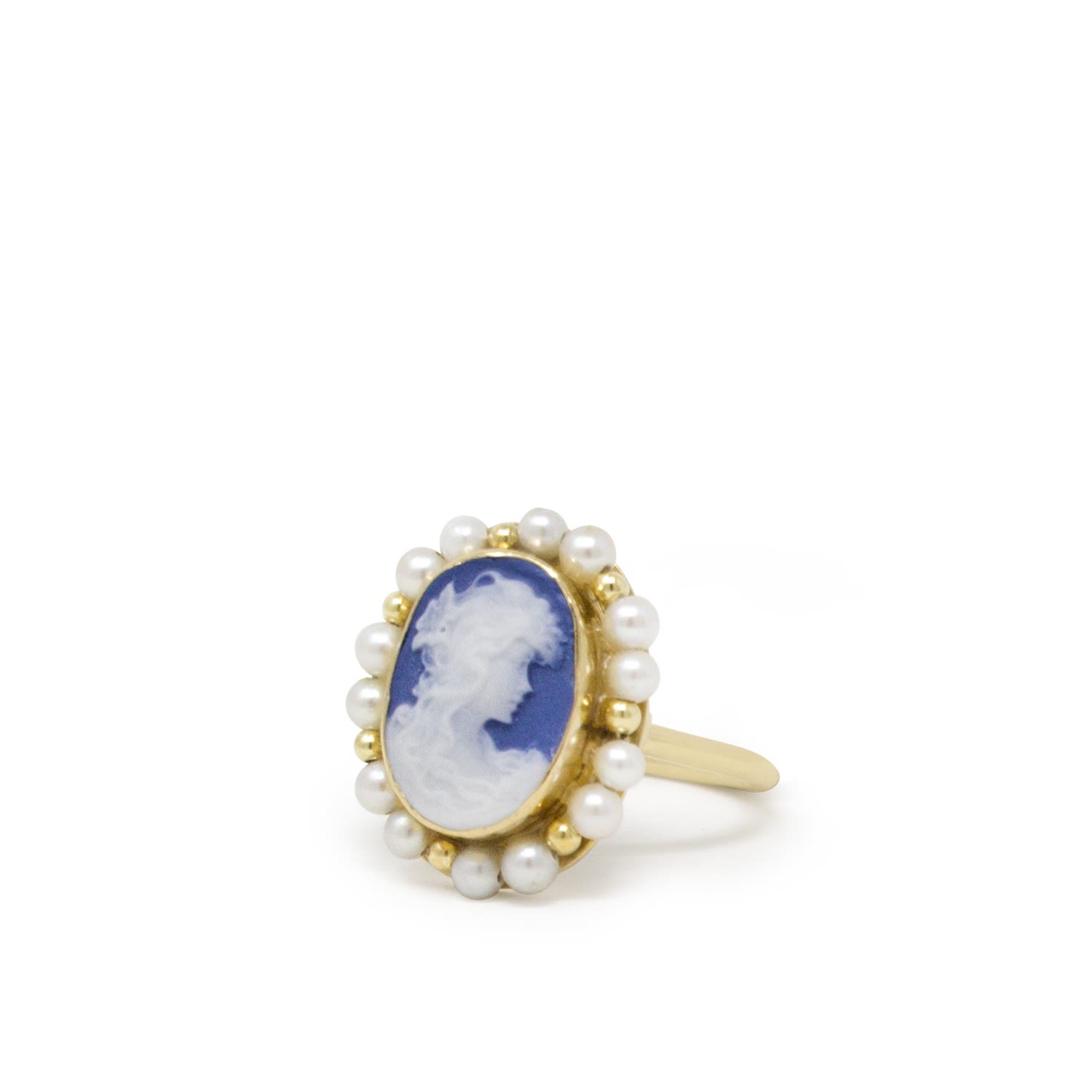 Vintouch Italy Women's Little Lovelies Gold-plated Blue Cameo Pearly Ring In Blue