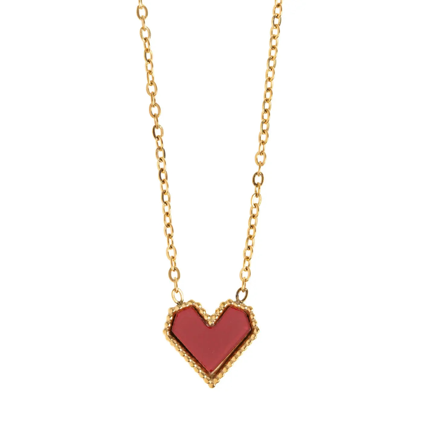 Timi Of Sweden Women's Gold / Red Sarah - Red Heart Necklace Stainless Steel