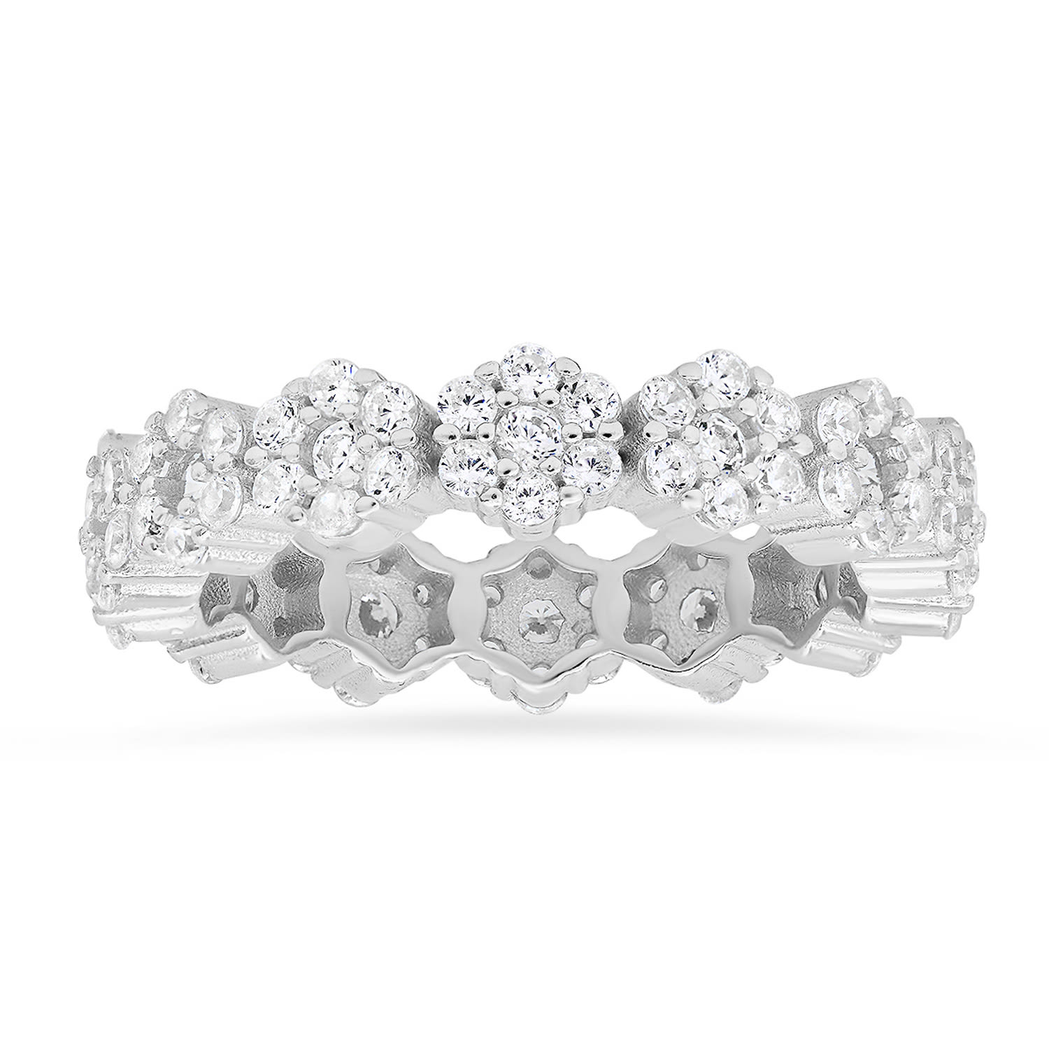 Women’s Diamond Cz Floral Eternity Band Ring In Sterling Silver Kylie Harper