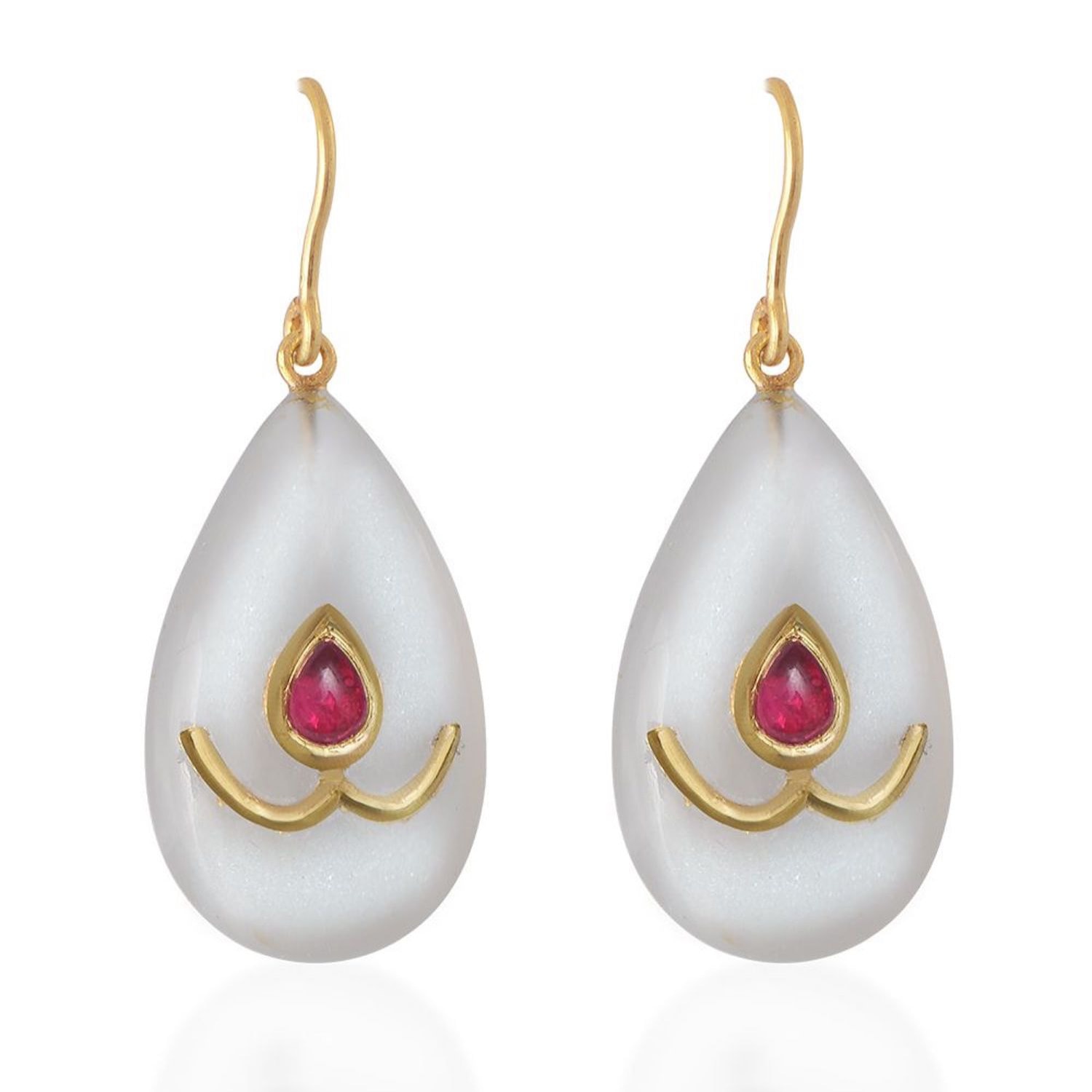 Women’s White Snowflake Moonstone Ruby Earrings Emma Chapman Jewels