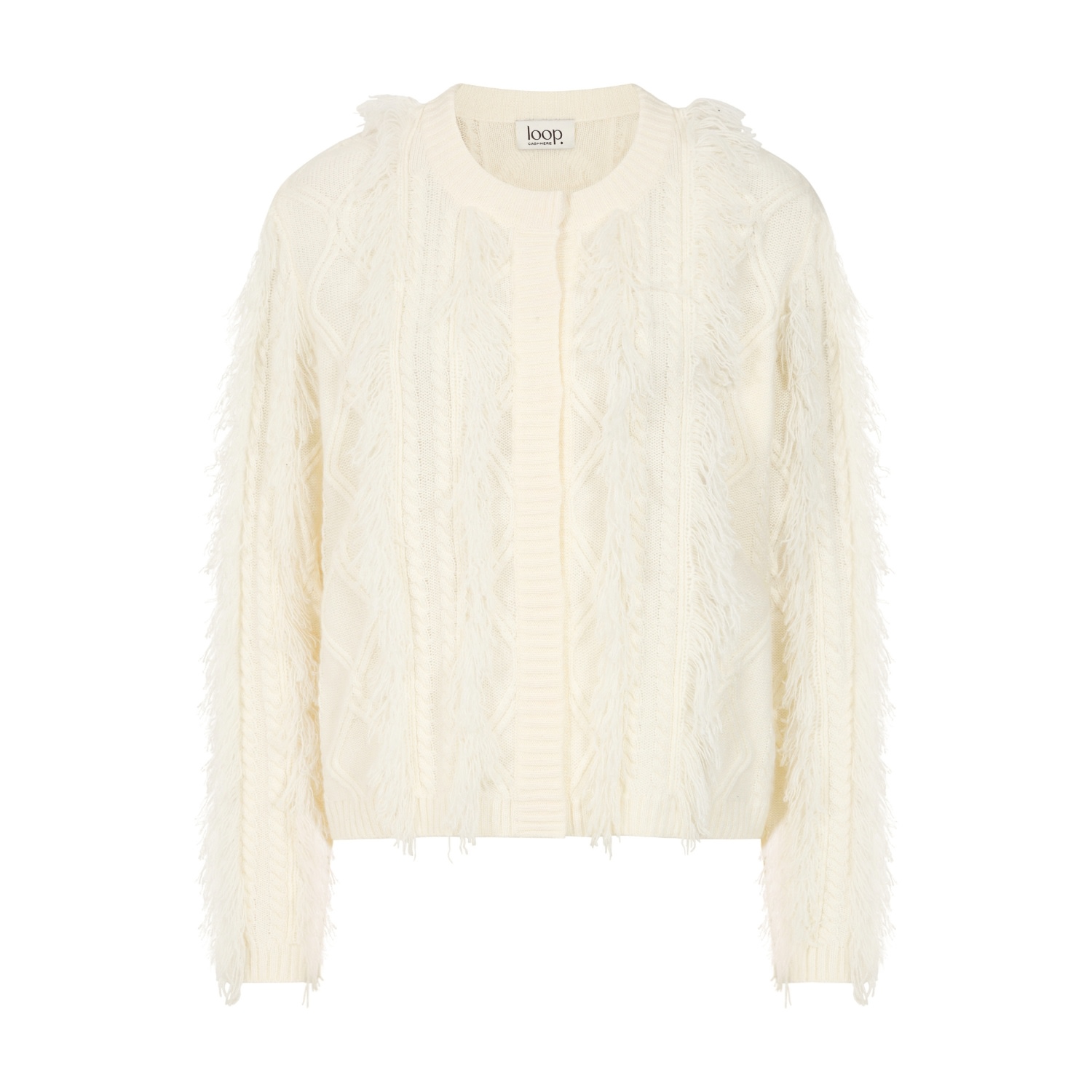 Loop Cashmere Women's Fringe Cable Jacket In Snow White In Neutral