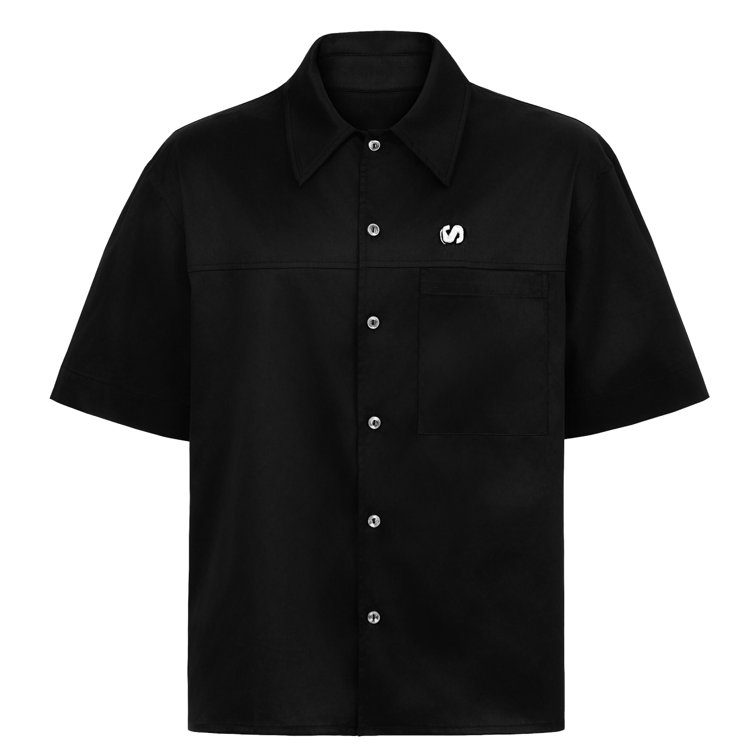 Sevdrus Men's Unisex Regular Logo Embroidered Shiny Black Shirt In Black