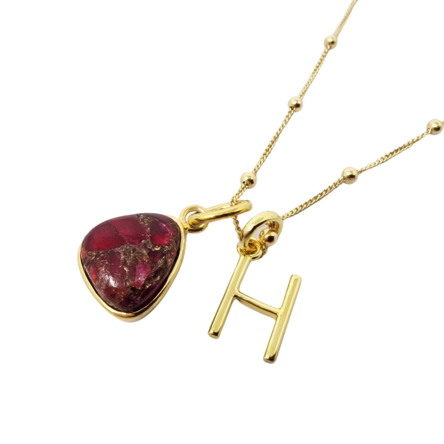 Harfi Women's Red / Gold Gold Vermeil Plated Garnet January Birthstone Initial Charm Necklace In Multi