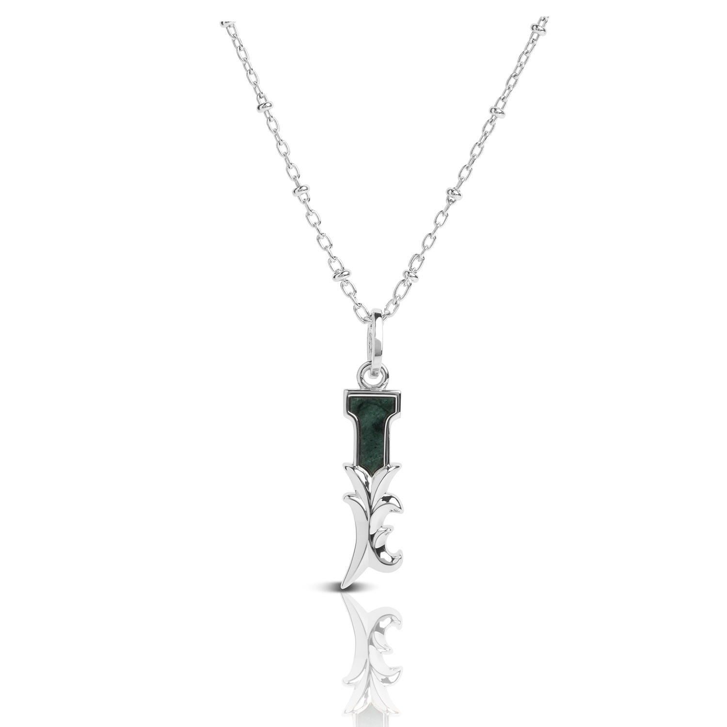 Women’s Solid Silver I Initial Necklace With Green Marble Kasun