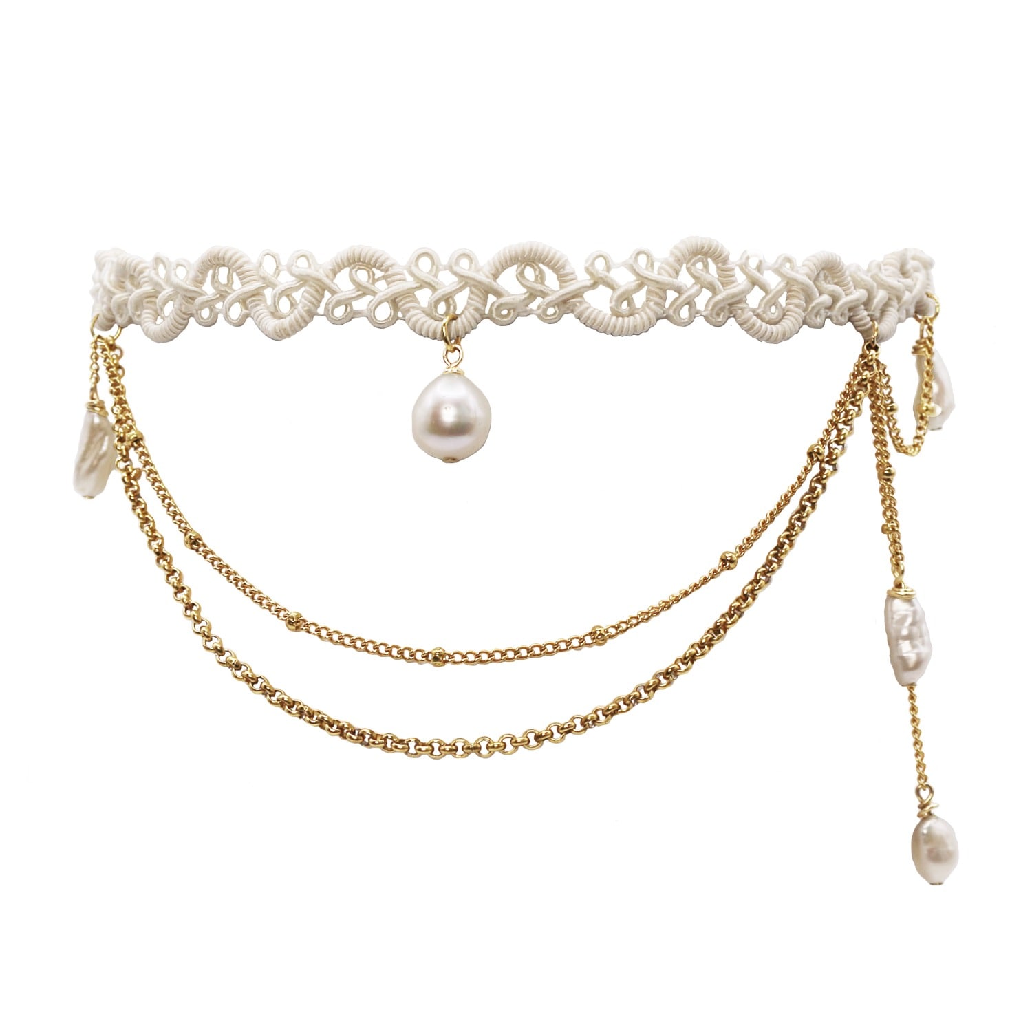 Marquise Swim Women's Gold / White Necklace - Rêverie Choker Lace Pearl & Gold