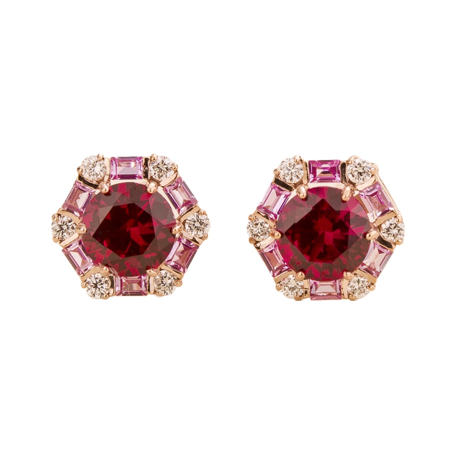 Juvetti Women's Pink / Rose Gold / Red Melba Rose Gold Earrings Ruby, Pink Sapphire & Diamond In Multi