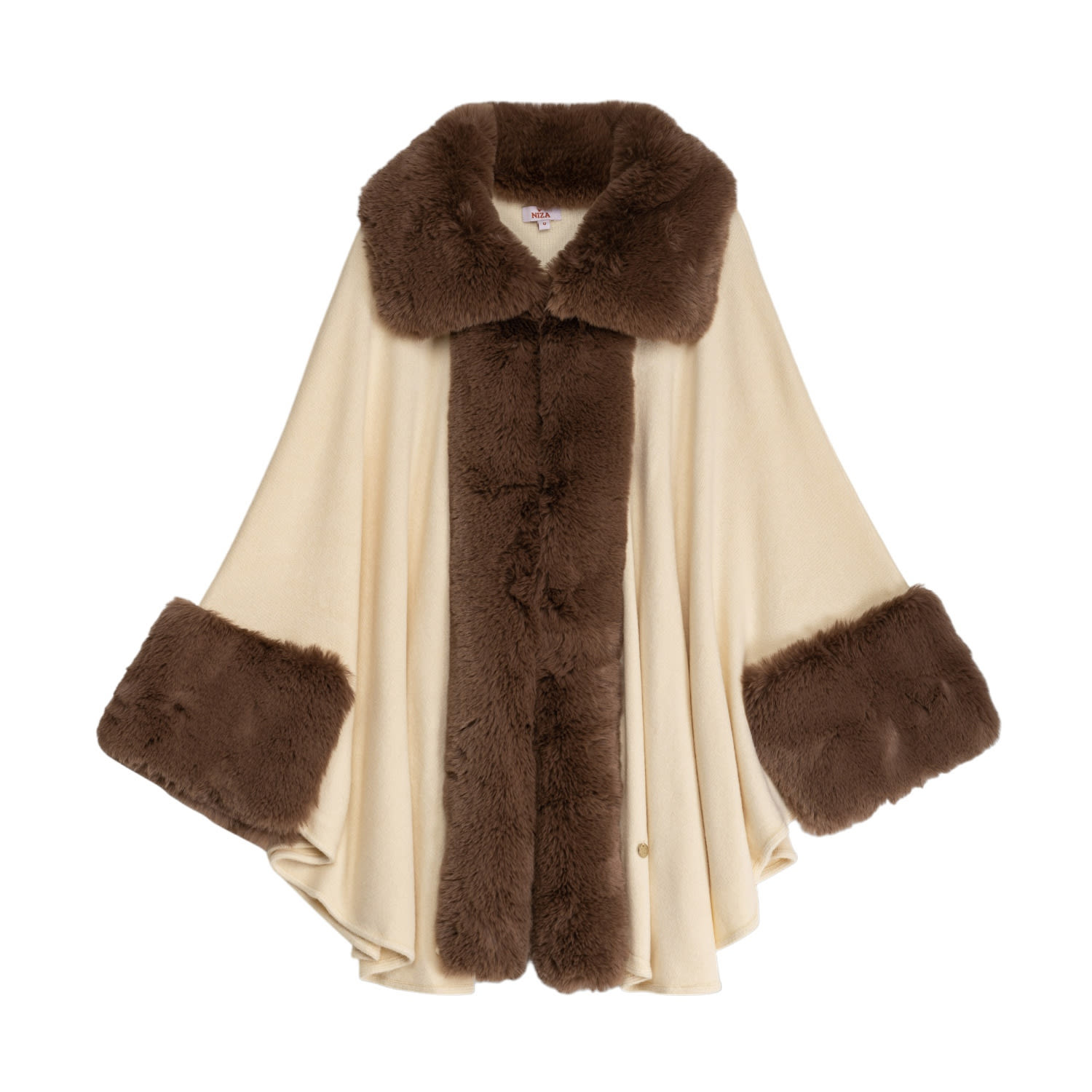 Women’s White Poncho With Cape And Fur Beige One Size Niza