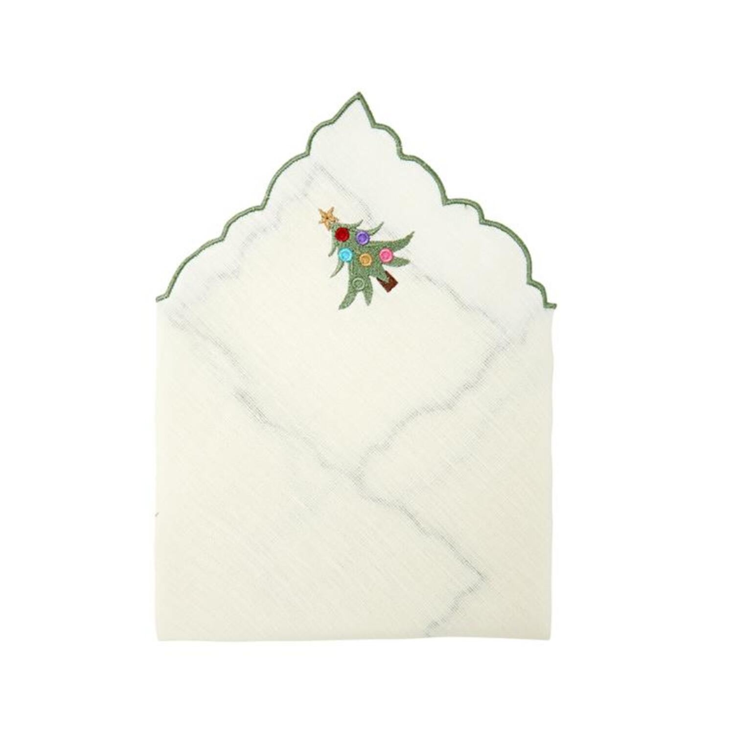 White Christmas Tree Embroidery Linen Napkins Set Of 2 One Size Km Home Collection