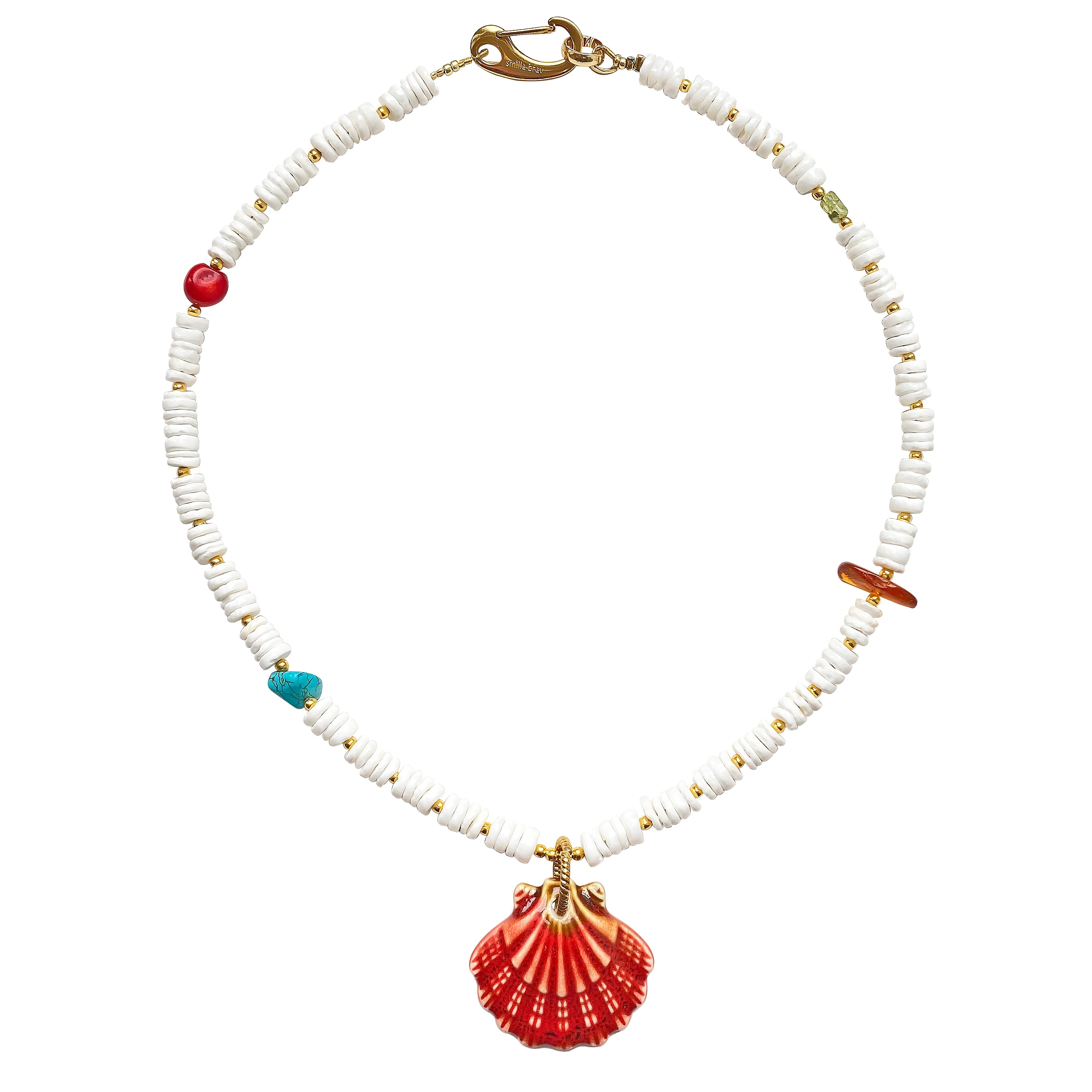 Women’s Gold / White / Red Shell Necklace Puglia Smilla Brav