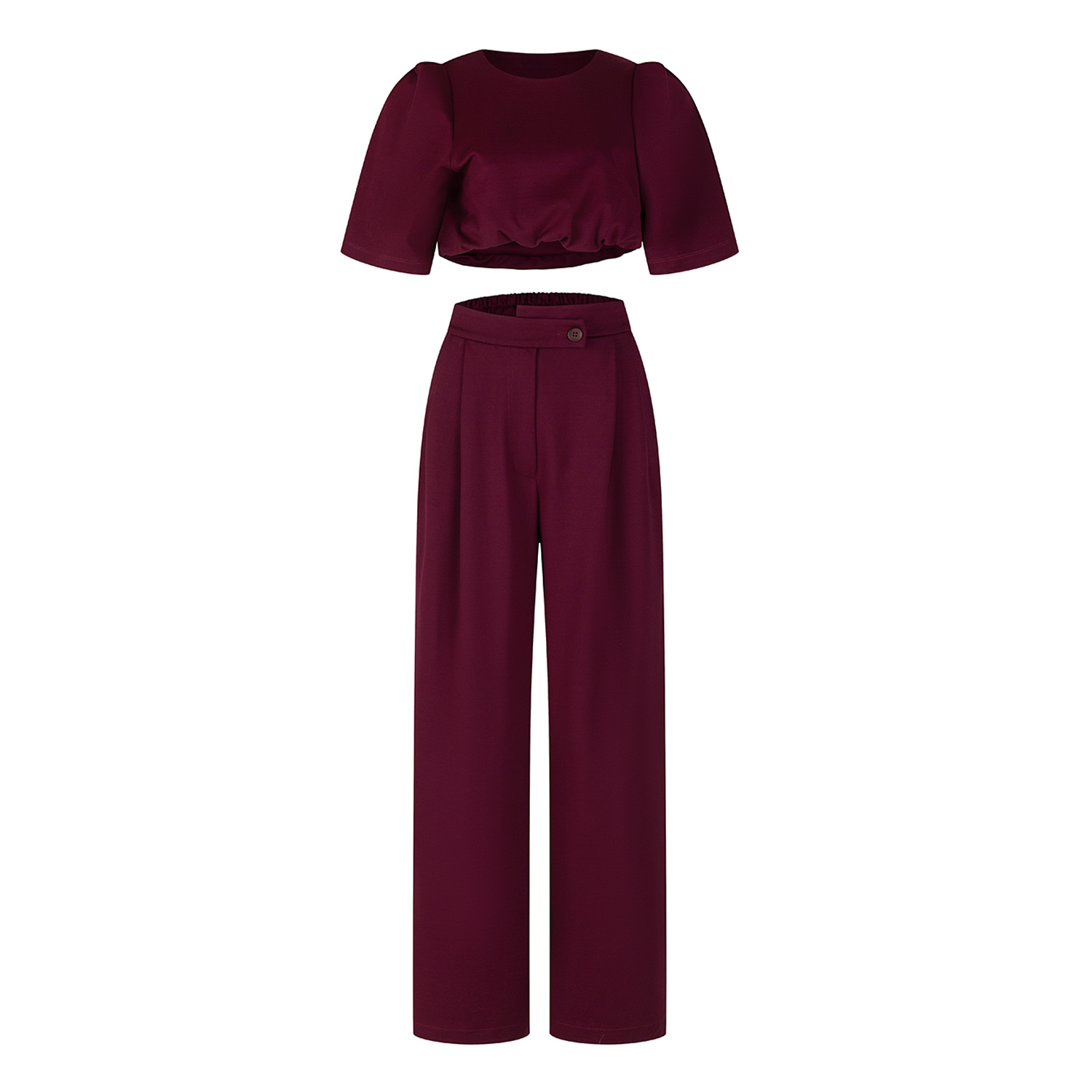 Clothes By Locker Room Red Burgundy Crop Top & Slacks Co-ord Set In Red
