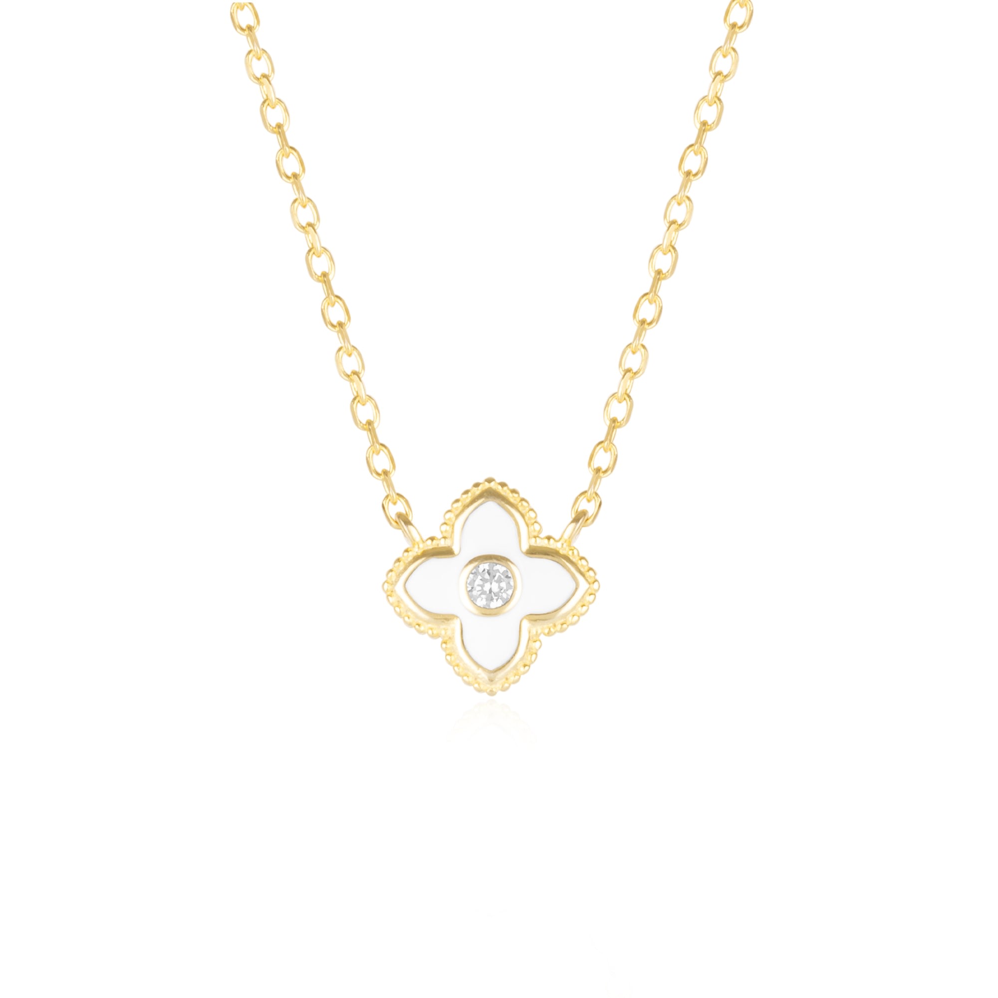 Spero London Women's Gold / White White Enamel Four Leaf Clover Necklace With Gemstone In Sterling Silver - Gold In Multi