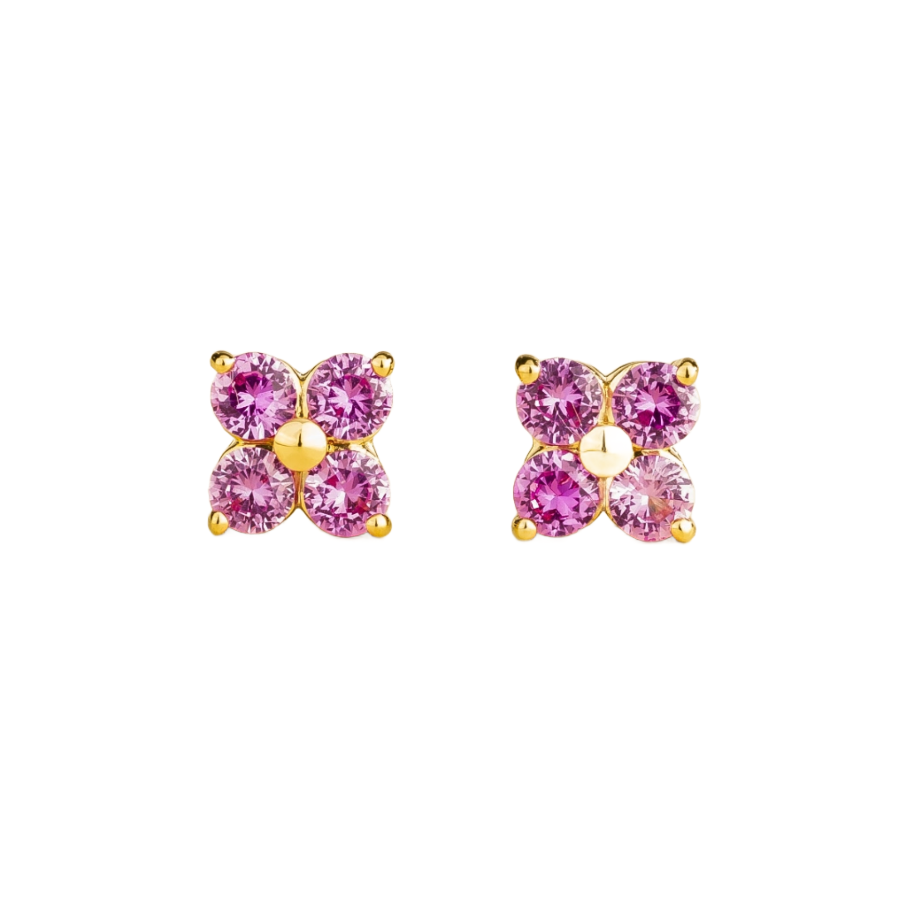 Juvetti Women's Pink / Purple / Gold Petale Gold Earrings Set With Pink Sapphires
