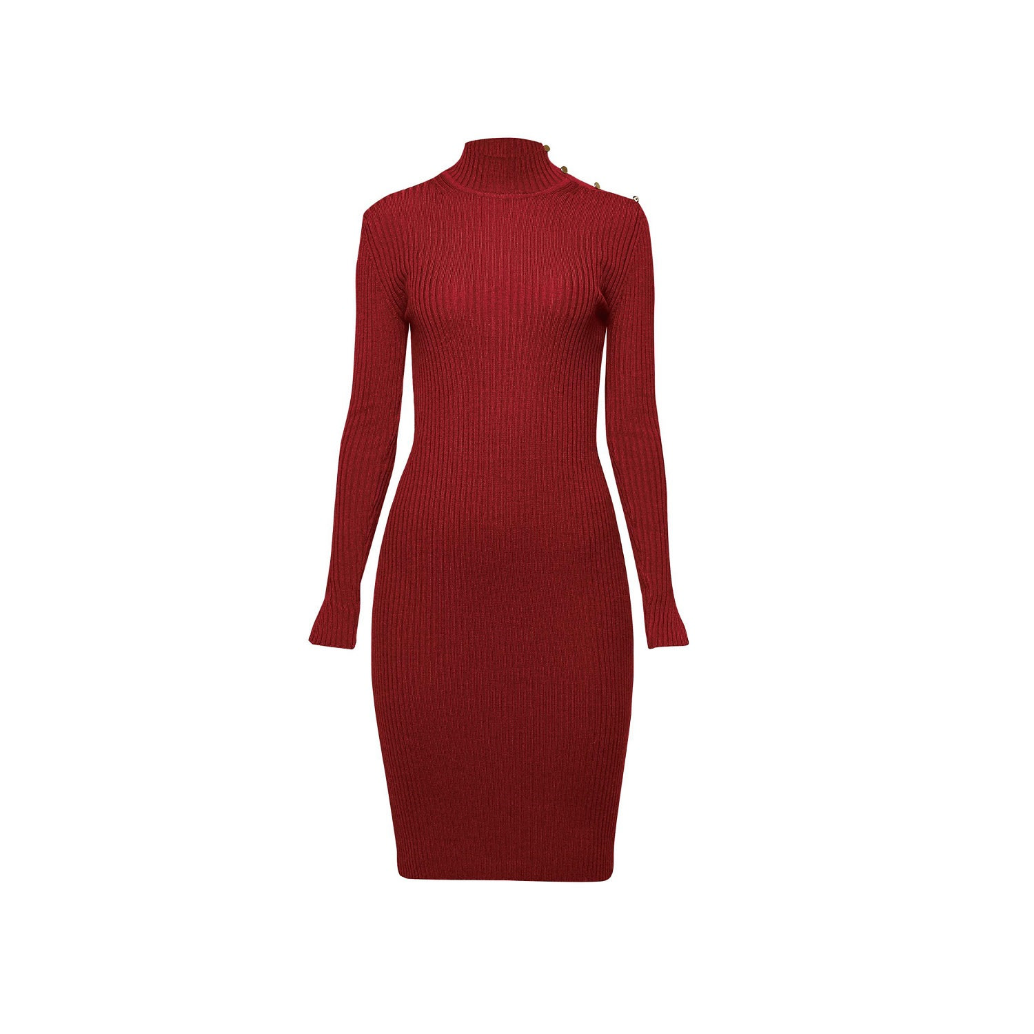 Women's Red Andrea Ribbed Wool Midi Dress In Burgundy | Large | Rumour London