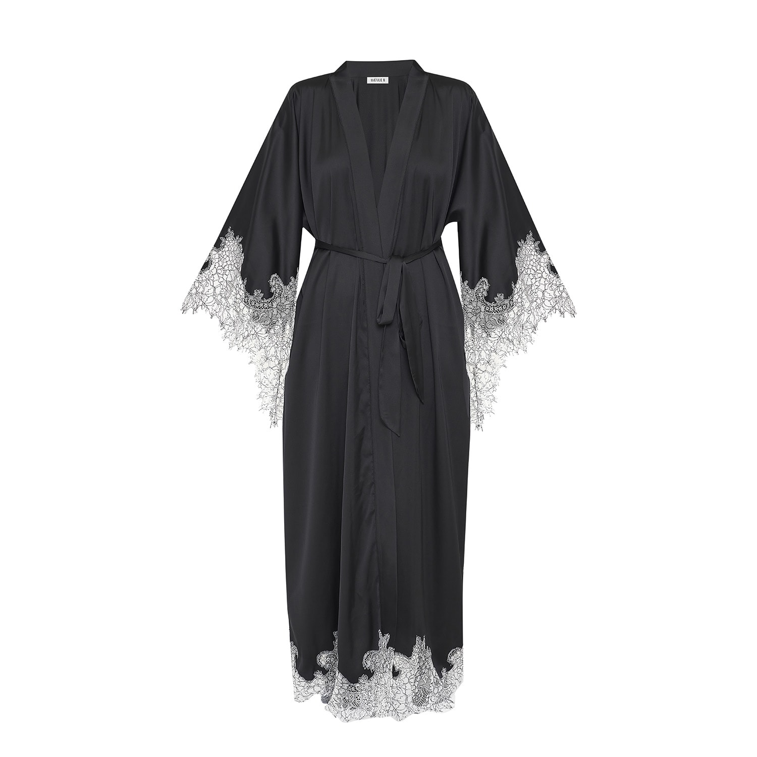 Avenue 8 Women's Lace Detailed Maxi Robe - Black&white Lace In Black