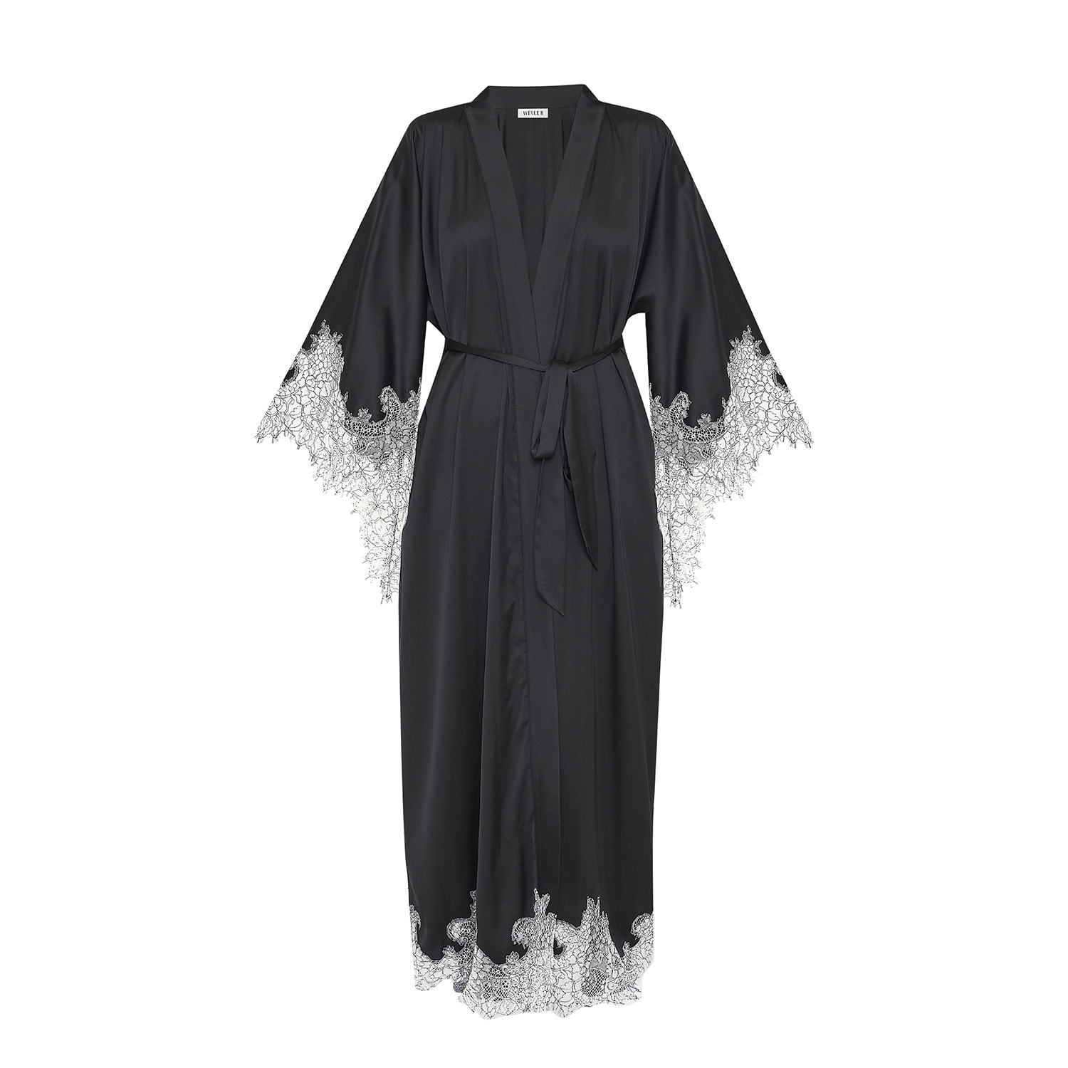 Women’s Lace Detailed Maxi Robe - Black & White Lace S/M Avenue 8