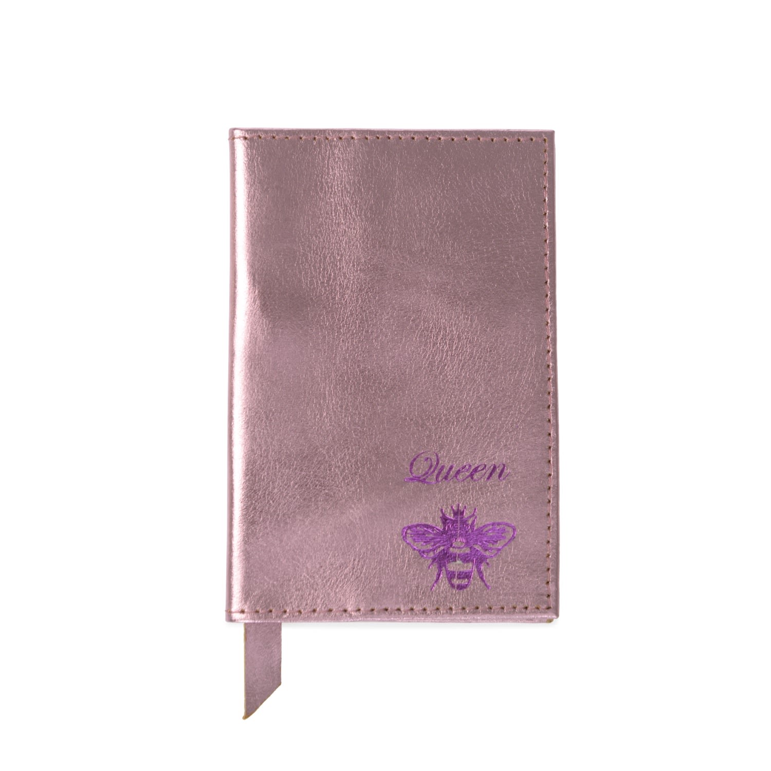 Vida Vida Queen Bee Metallic Pink Leather Passport Cover In Pink
