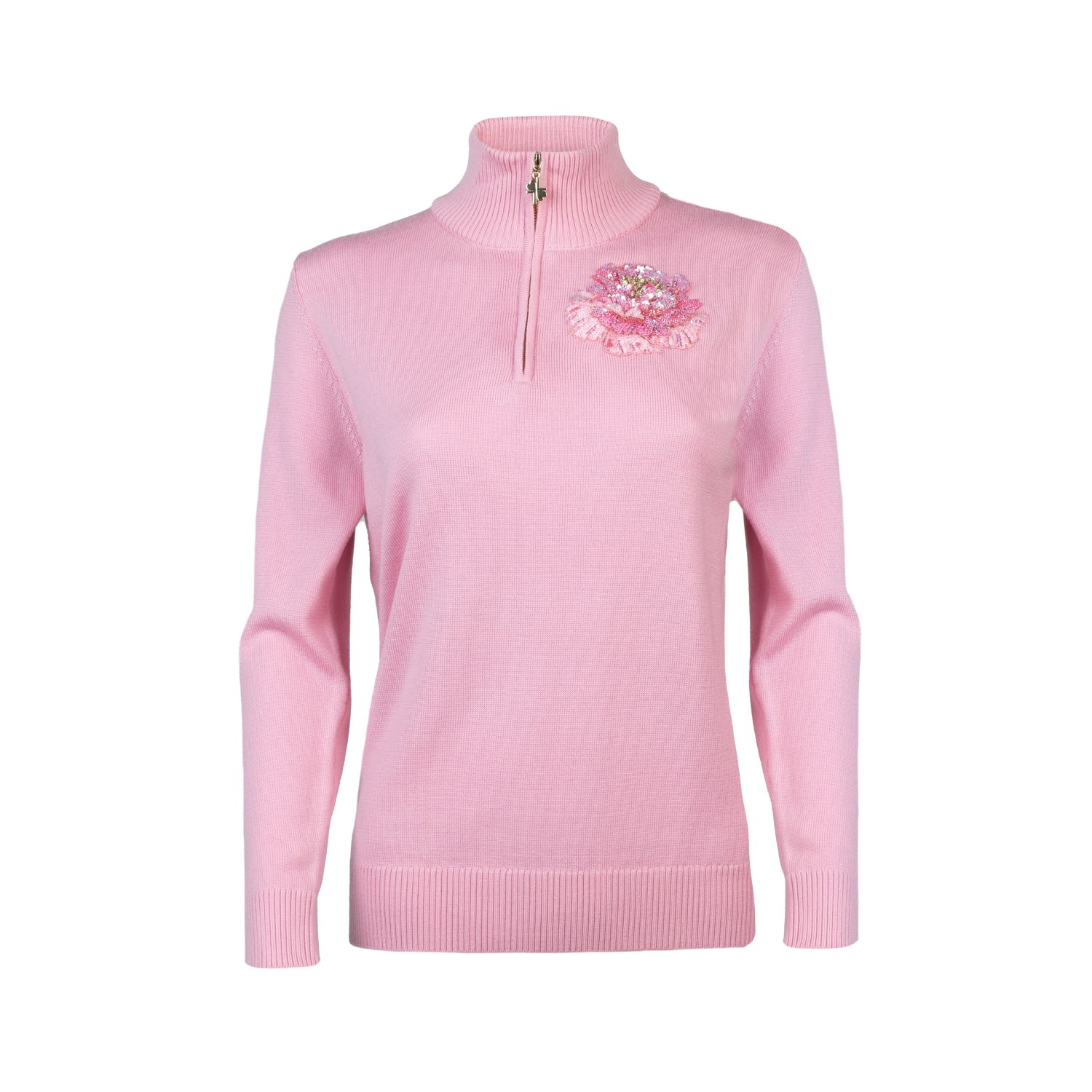 Women’s Pink / Purple Laines Couture Quarter Zip Jumper With Embellished Pink Peony - Pink Small Laines London