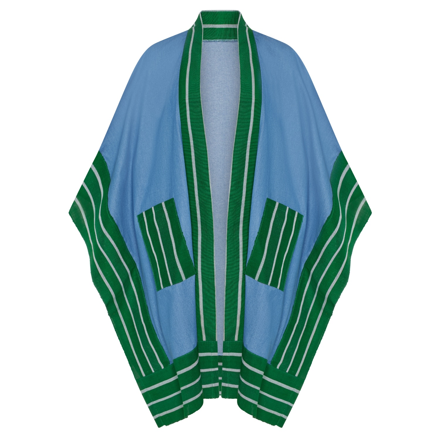 Tote London Women's Green / Blue / White Denim Kimono Aso-oke - Green & White In Green/blue/white