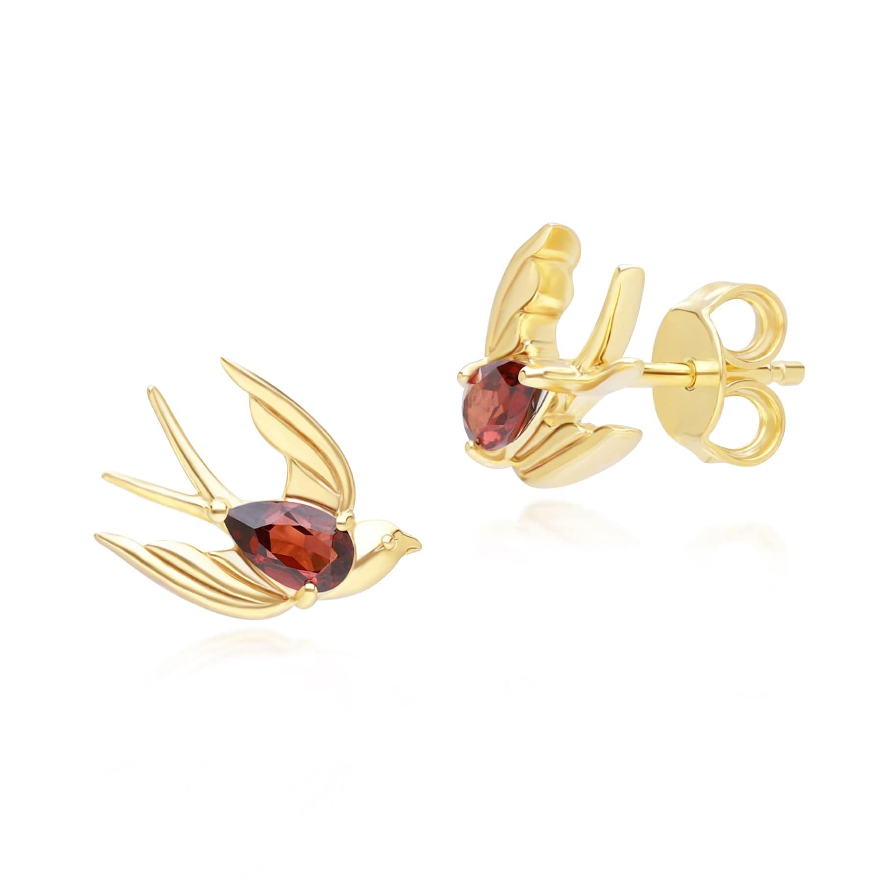 Women’s Red Ecfew Creator Garnet Hummingbird Stud Earrings In Gold Plated Sterling Silver Gemondo