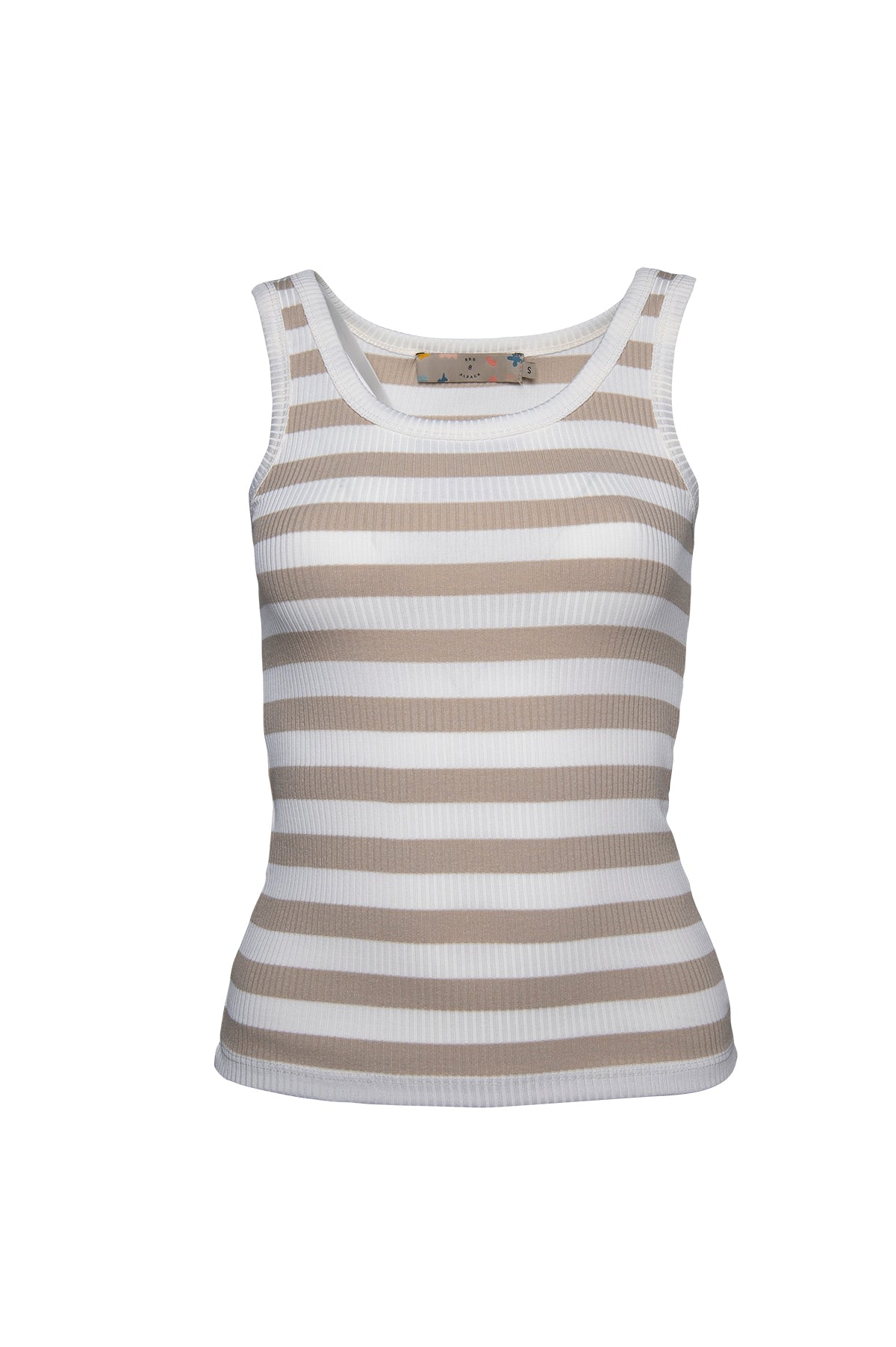 Women’s Brown Striped Ribbed Vest Tank Top - Beige Small Bee & Alpaca