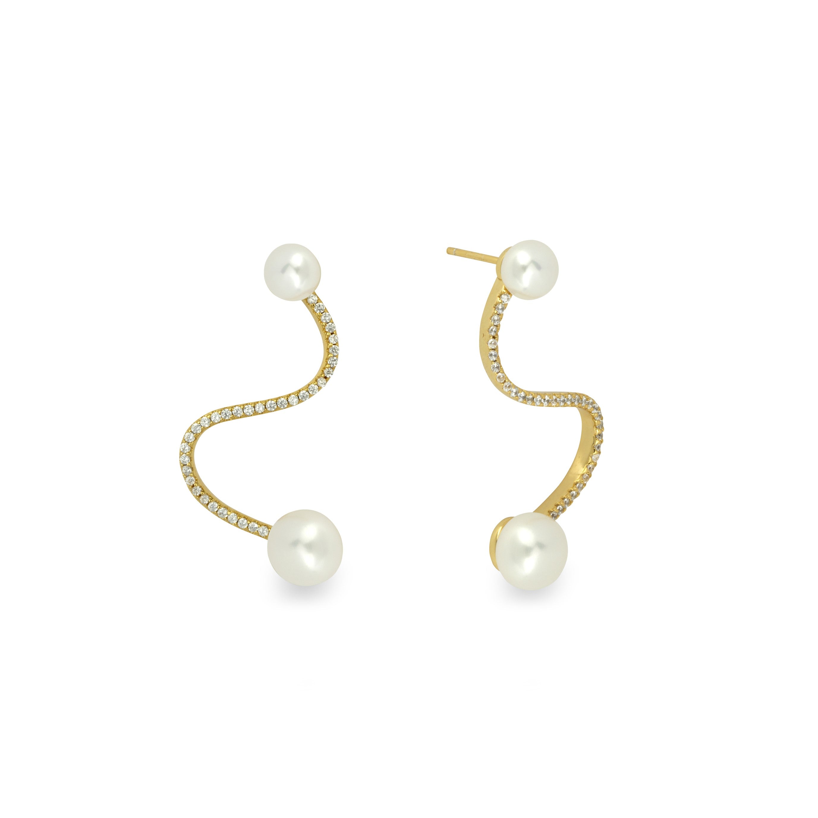 Gold Trip Women's Pearl Wave Earrings In Gold In Gray