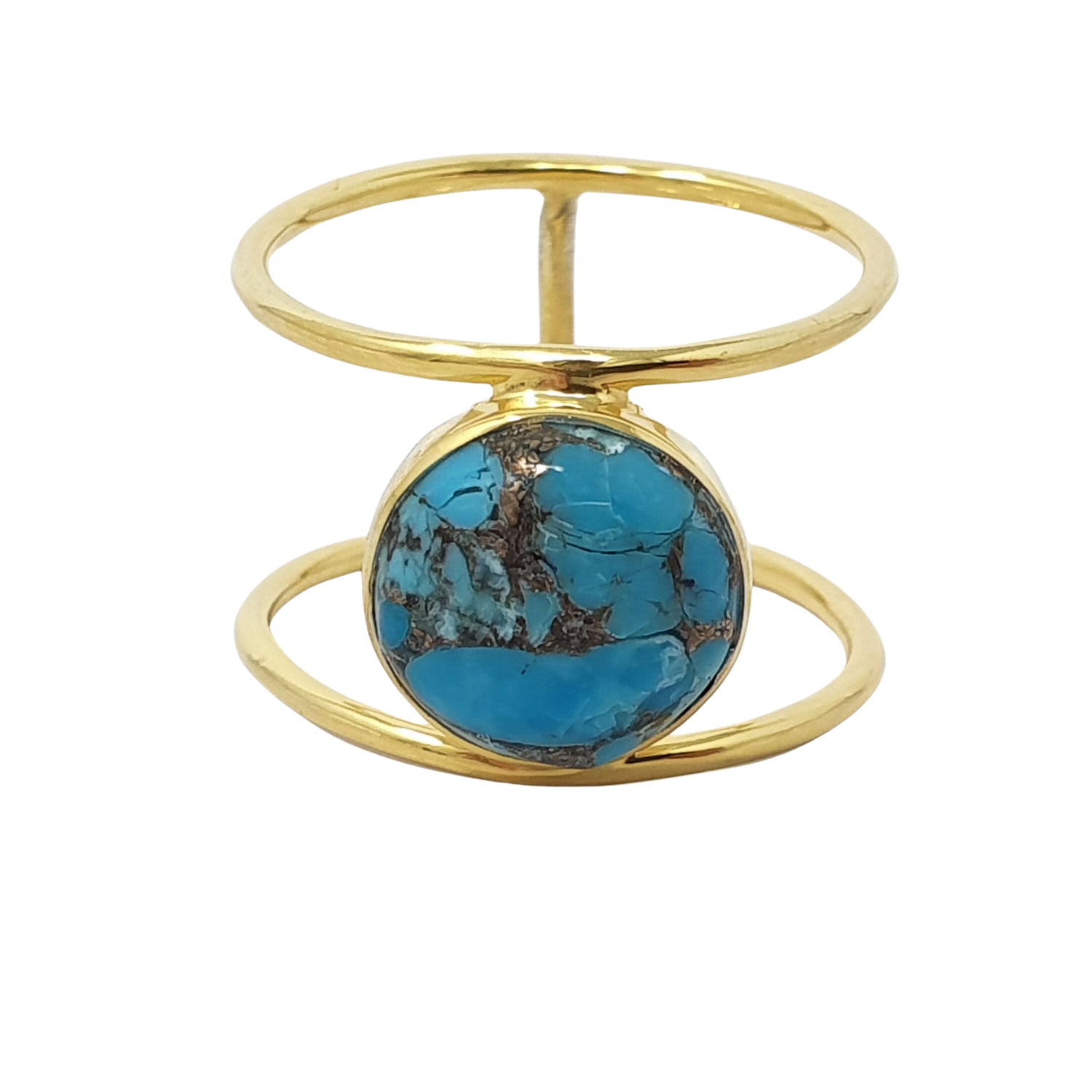 Women’s Blue Turquoise Gemstone Gold Vermeil Played Statement Ring Harfi