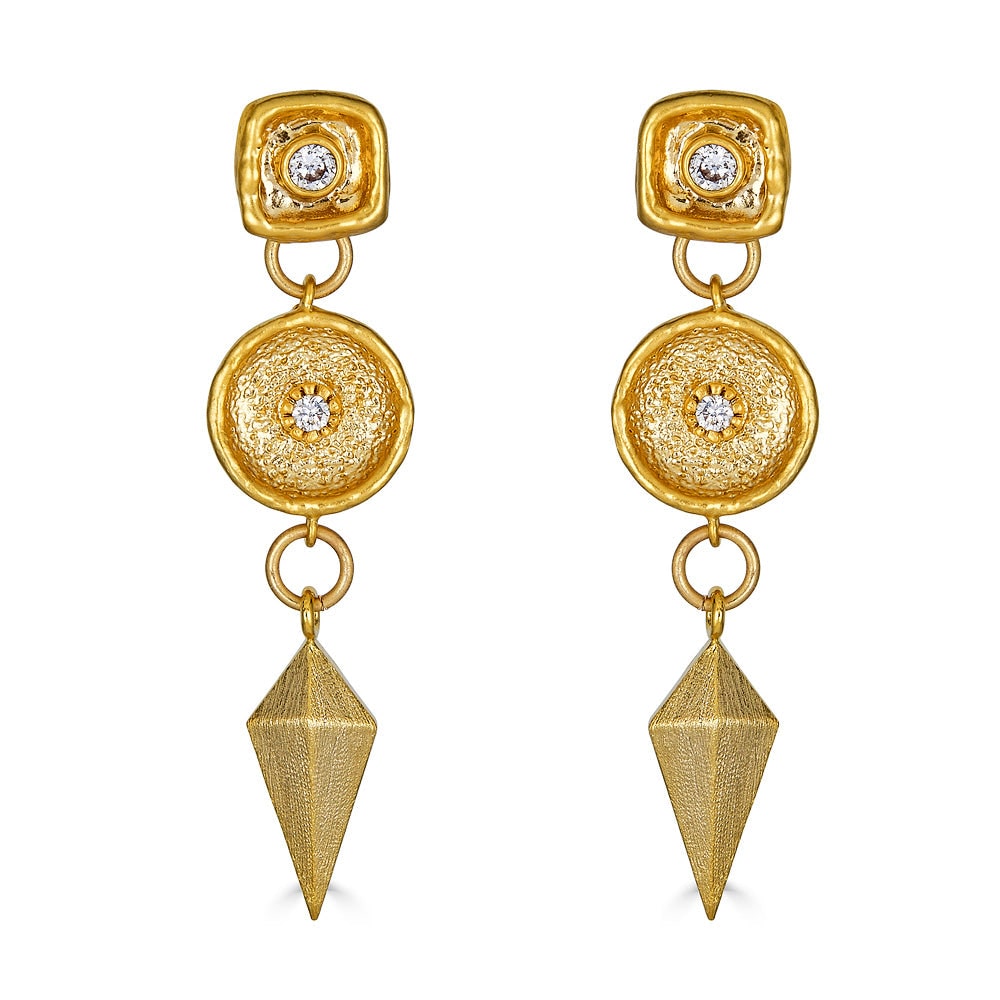 Women&rsquo;s Matte Gold Shield Dangle Earrings | Loni Paul Jewelry