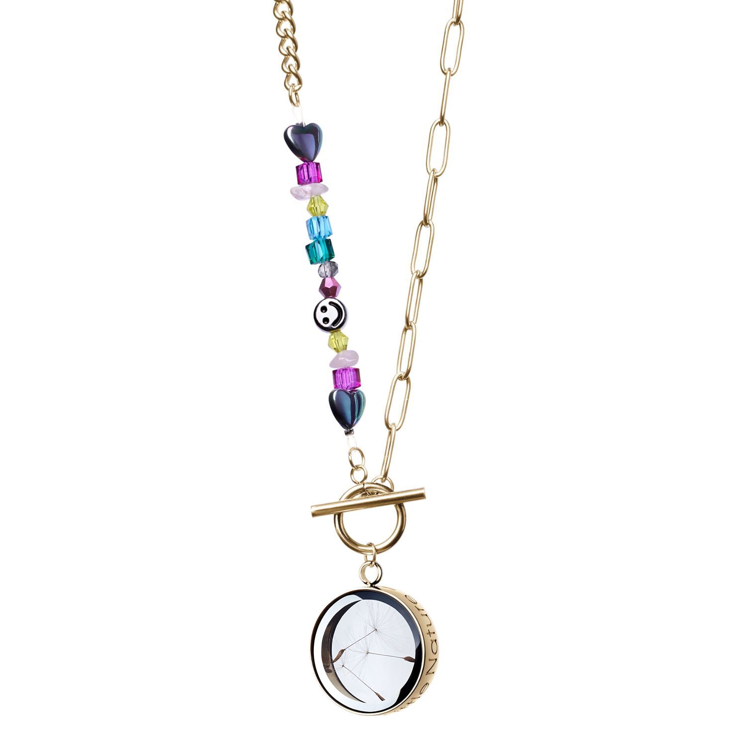 My Little Nature Women's Dandelion Gold Plated Necklace With Joyful Beaded Toggle Chain - Symbol Of Love, Luck & Harm