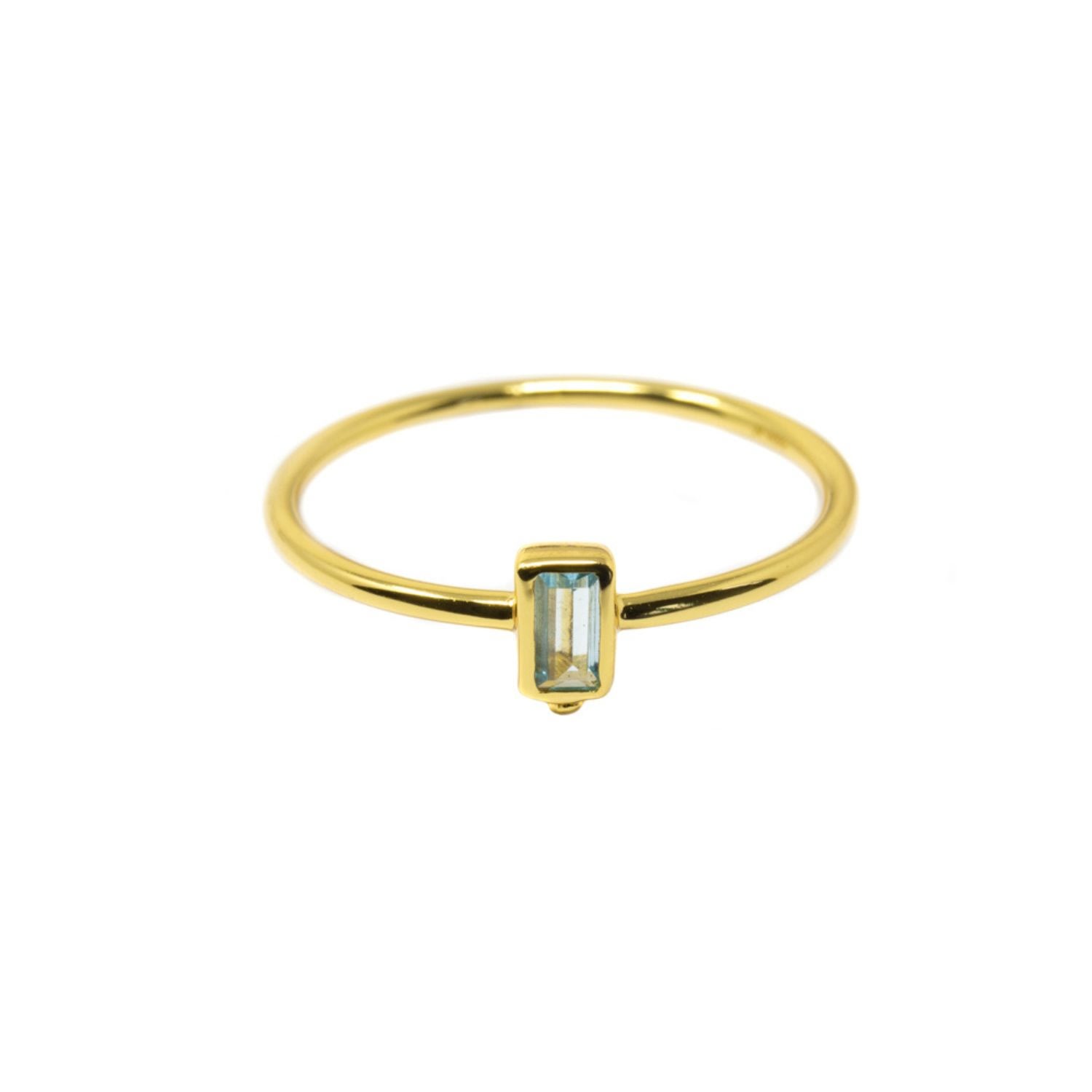 Nasi Silver Women's Level Baguette Ring- Blue Topaz- Gold In Gold