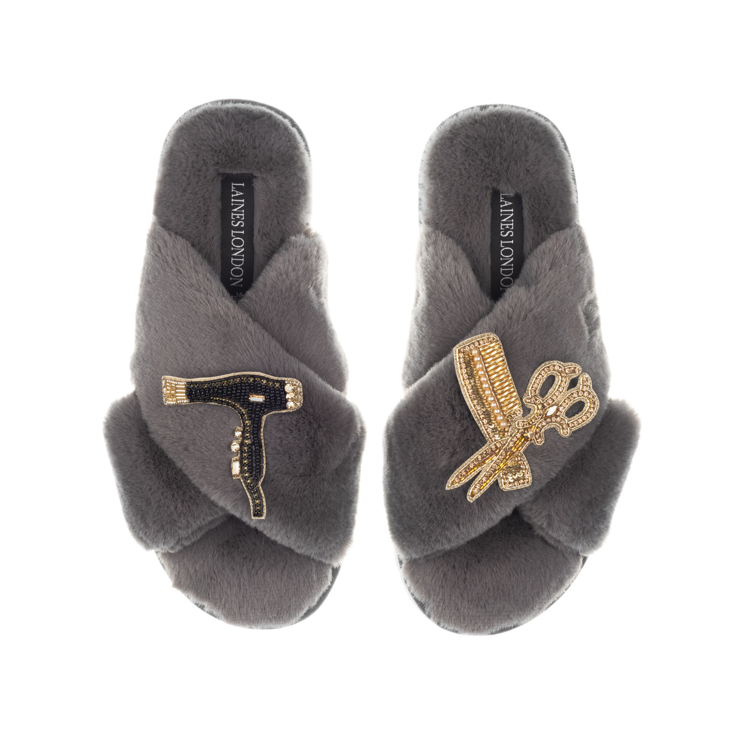 Laines London Women's Classic Laines Slippers With Hairdresser Brooches - Grey In Grey