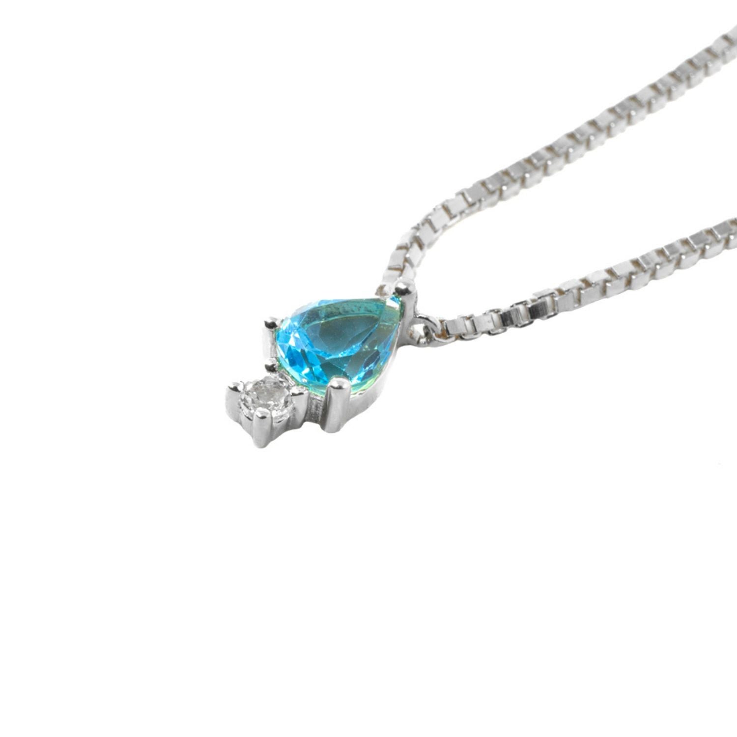 Nasi Silver Women's Pear Atarah Necklace- Blue Topaz & White Topaz- Silver In Blue