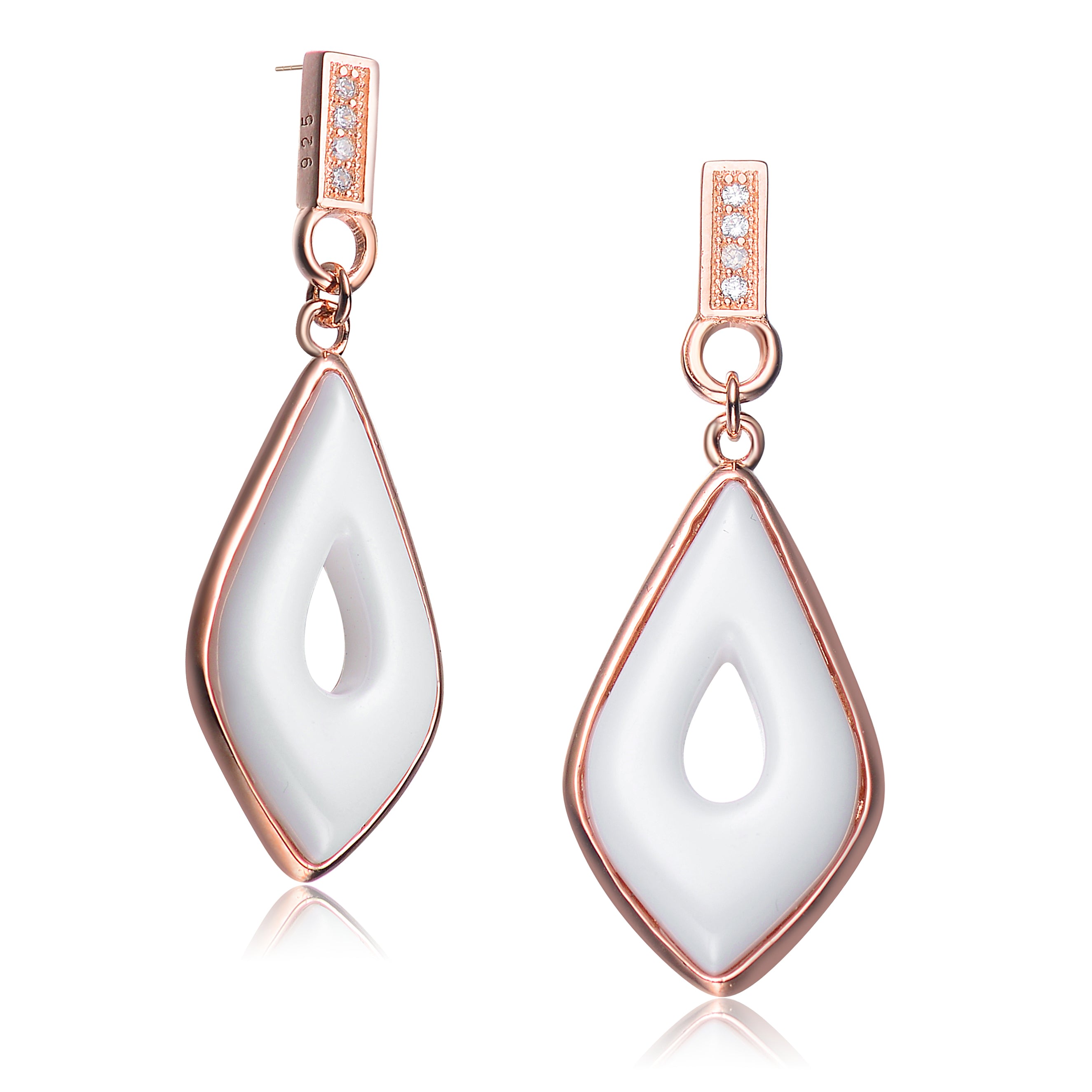 Women’s White / Rose Gold Rachel Glauber White Ceramic Cz Earrings Genevive Jewelry