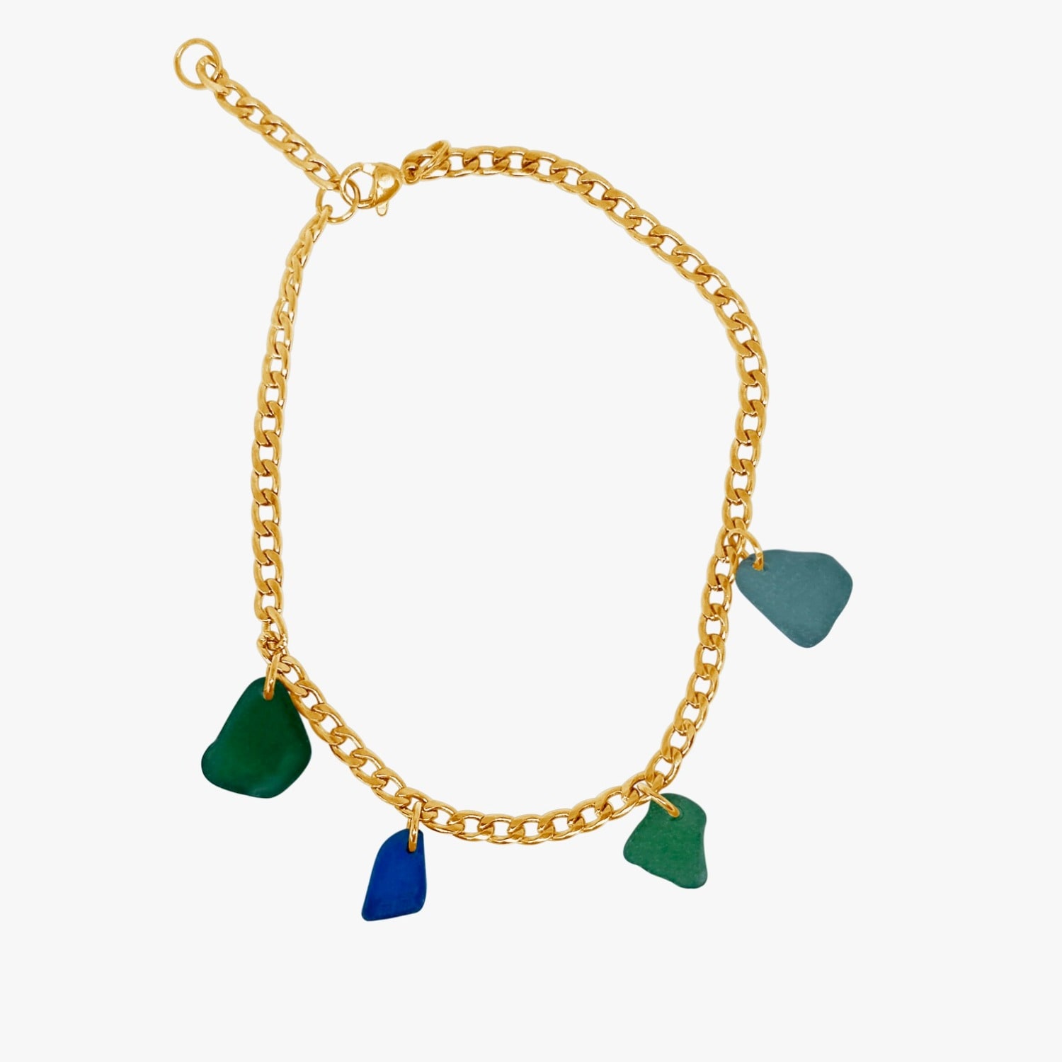 Glasstyk I/s Women's Blue / Green Fragments Blue And Green Sea Glass Anklet Gold