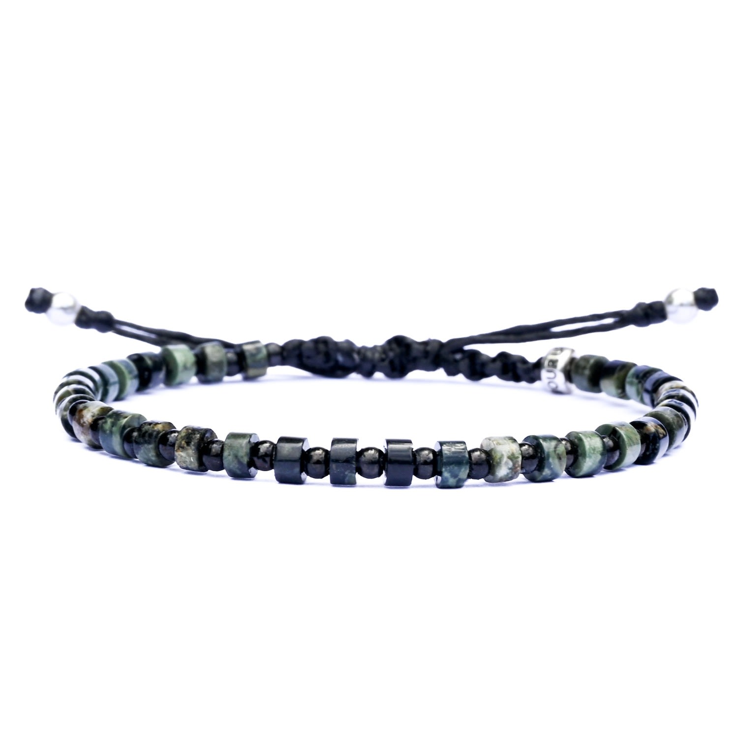 Harbour Uk Bracelets Men Stone Rope Bracelet - Handmade Of Silver Steel & Green Gemstone - Orion In Green