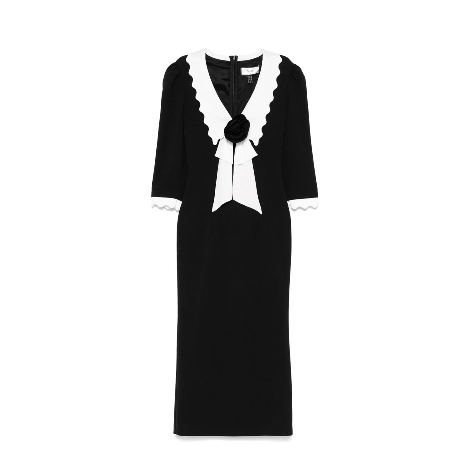 Nissa Scallop-collar Midi Dress In Black