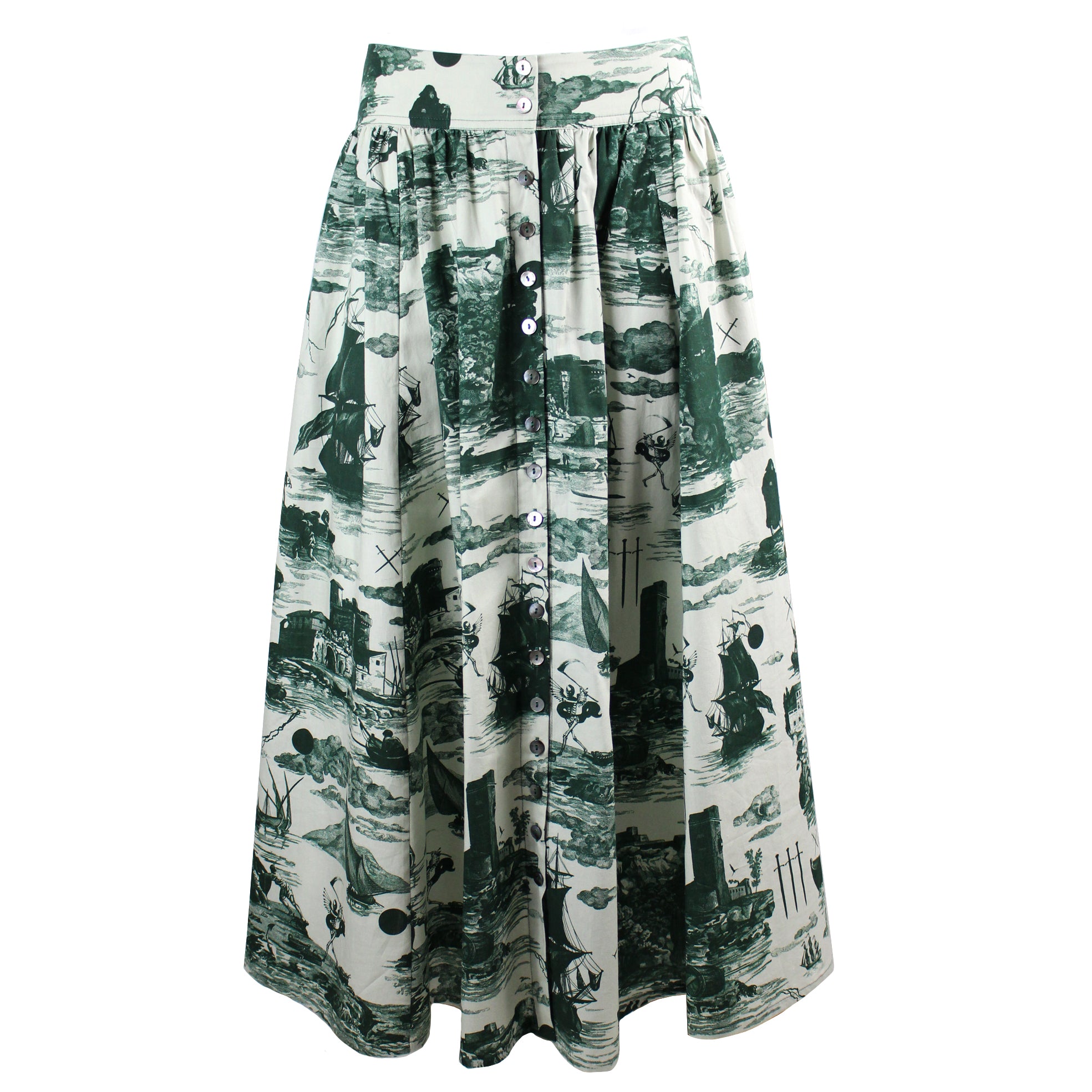 Women’s Neutrals Eddie Cotton Skirt Doomed Voyage Print In Seaweed & Putty Extra Small Klements