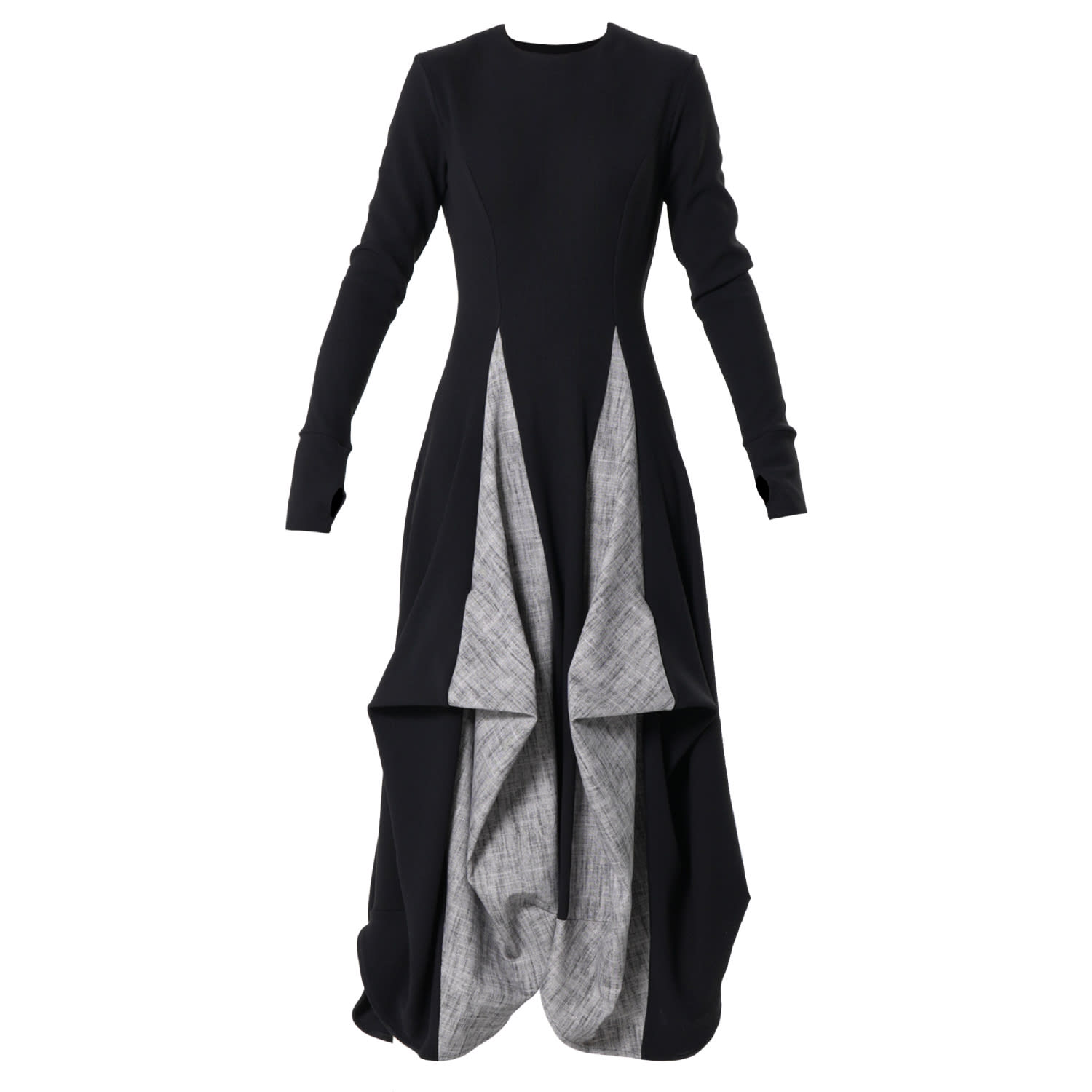 Metamorphoza Women's Black Two-toned Maxi Dress With Thumbhole Sleeves