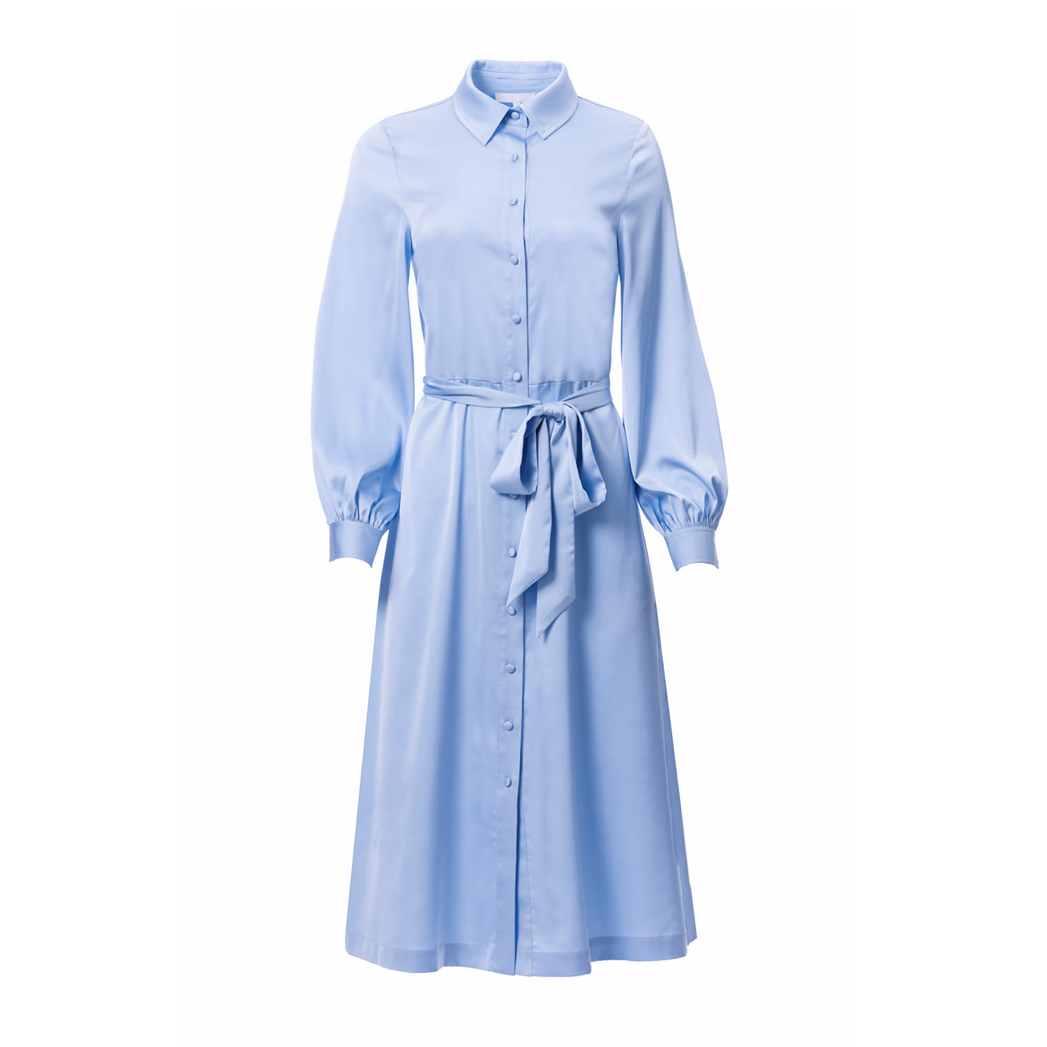Carloslines Women's Button Down Long Sleeve Shirt Dress In Skyblue Solid