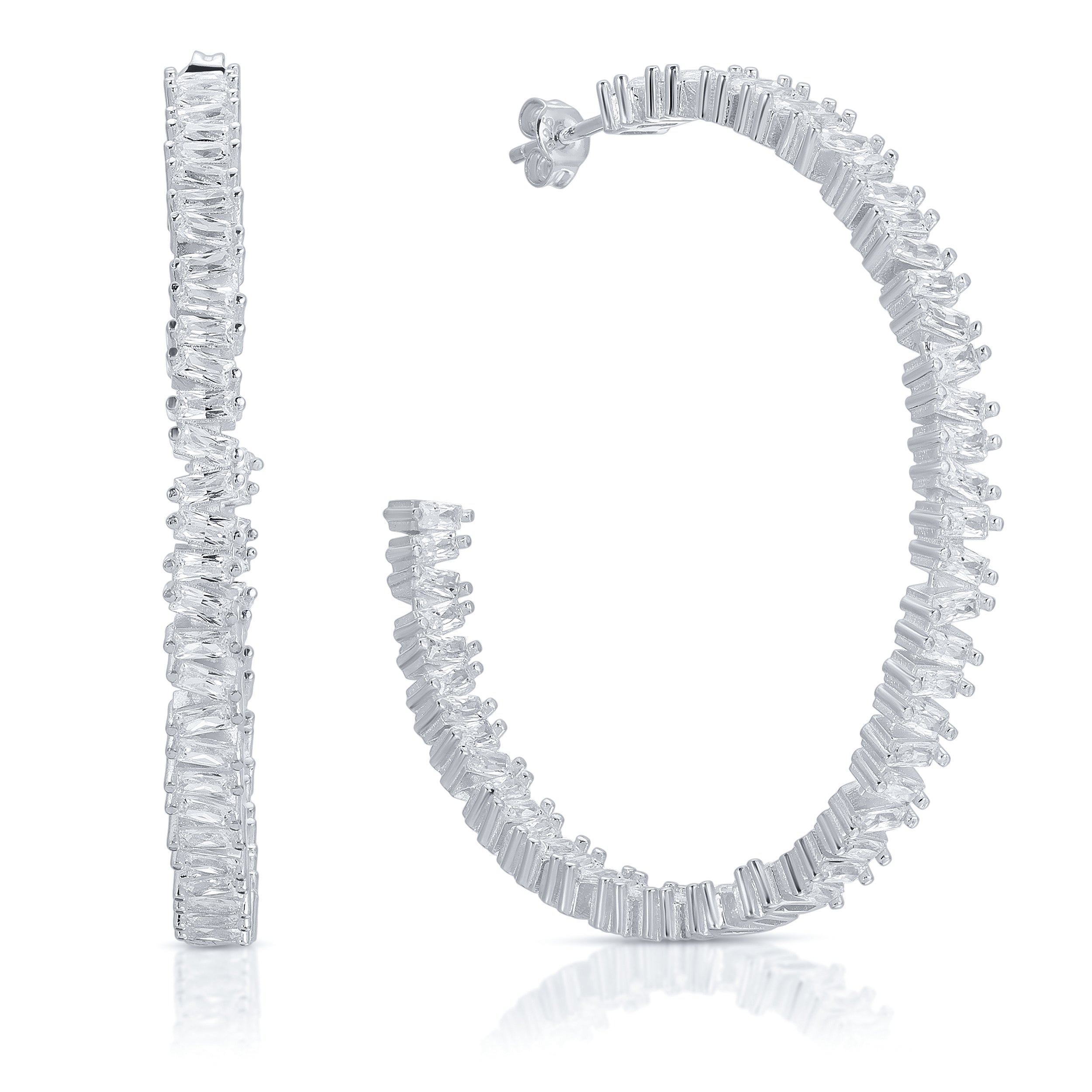 Essentials Jewels Women's Xl Baguette Earrings - Silver
