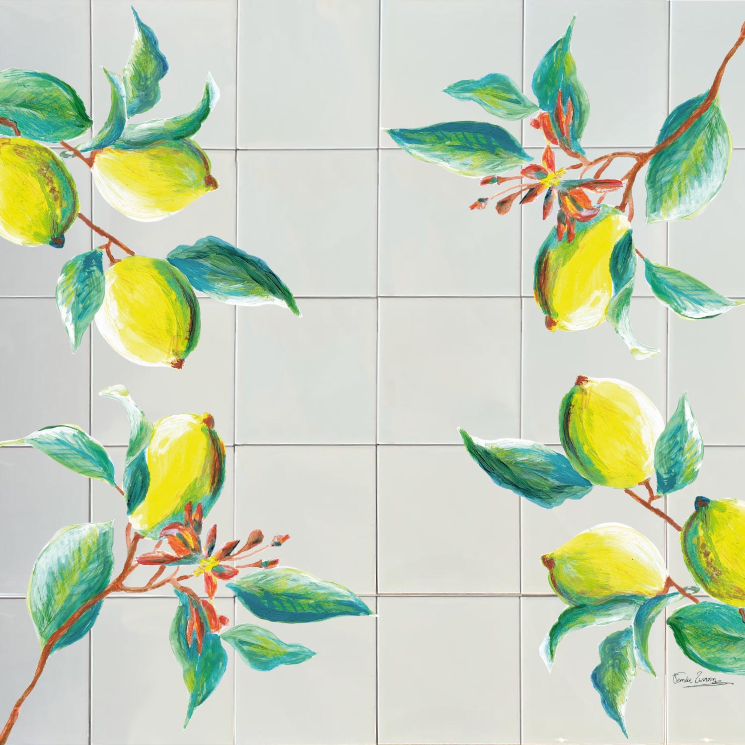 White / Green / Yellow Backsplash Tiles Lemons Catchii