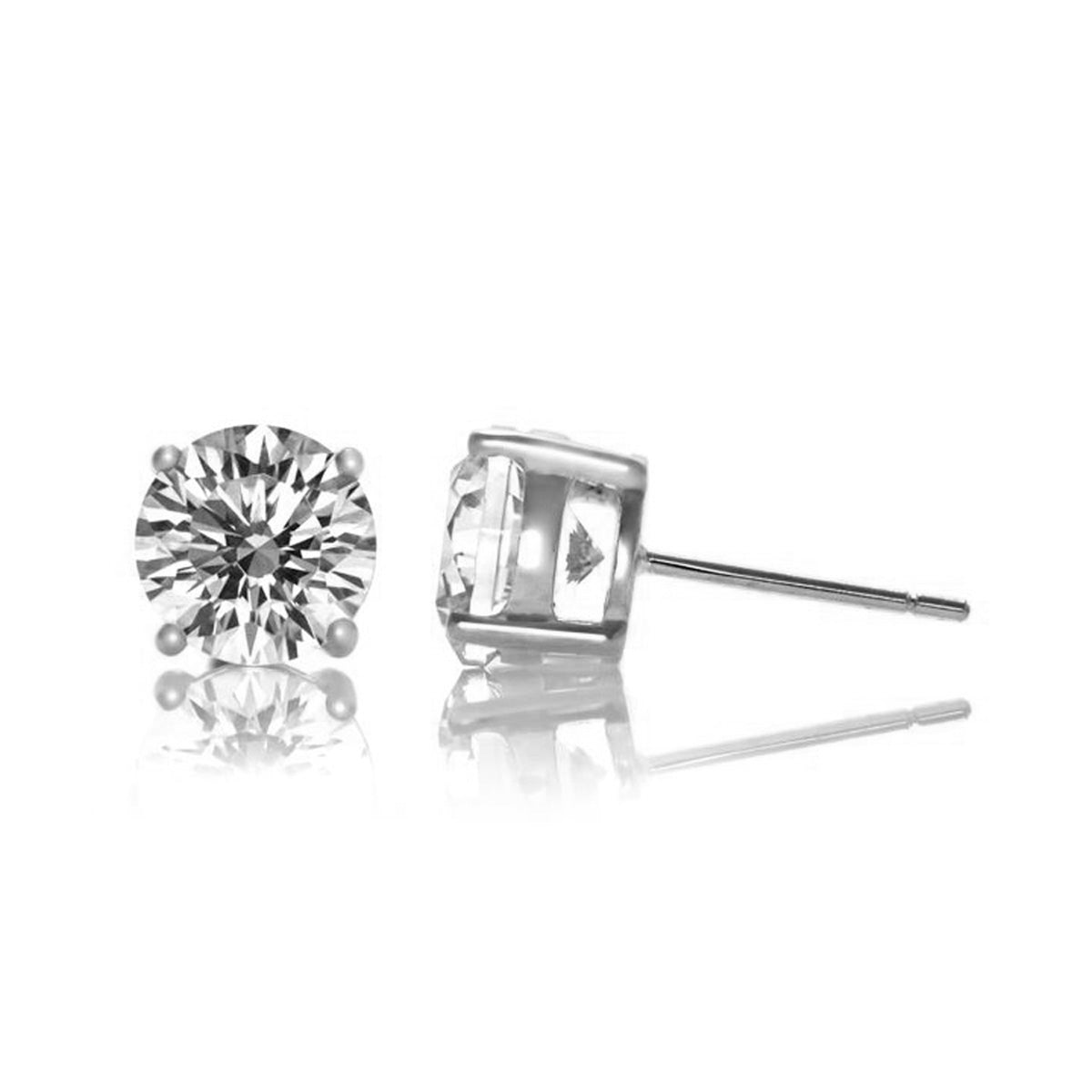 Genevive Jewelry Women's White Sterling Silver Cubic Zirconia Solitaire Small Stud Earrings In White