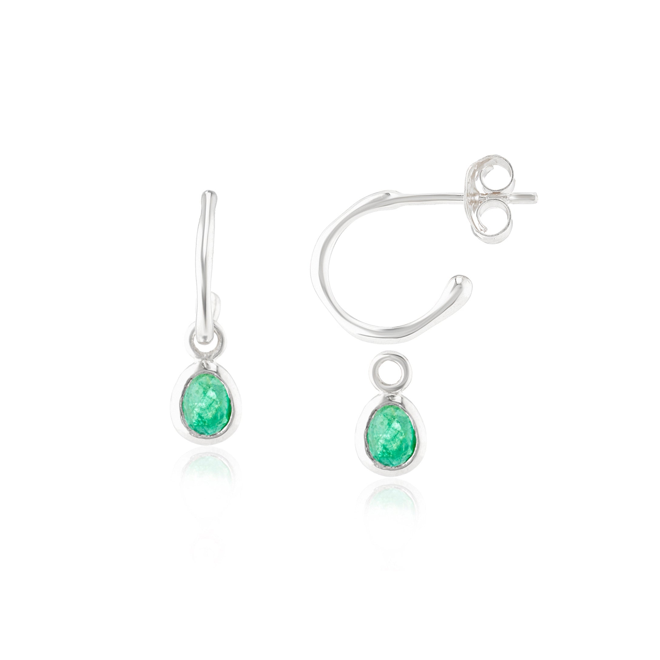 Women’s Green Hampton Emerald & Silver Interchangeable Gemstone Earrings Auree Jewellery